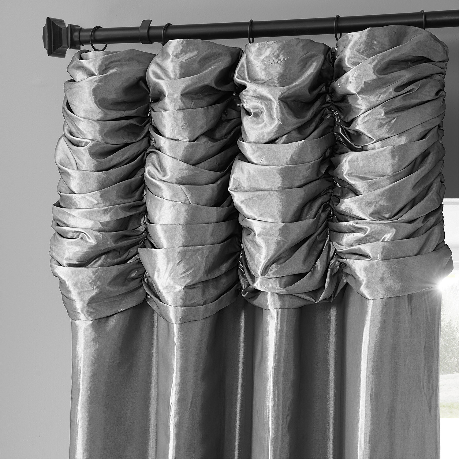 Platinum Ruched Faux Solid Taffeta Curtain