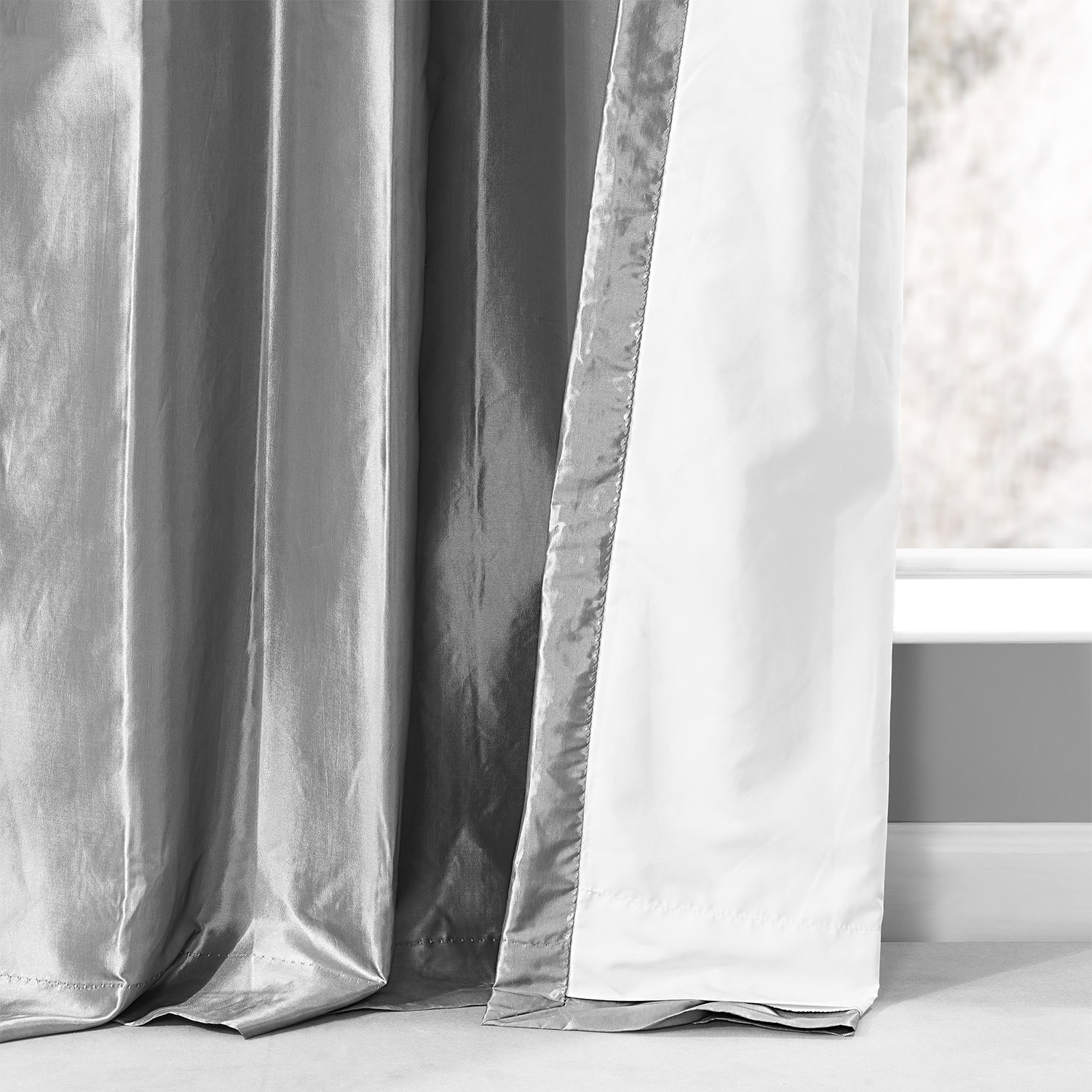 Platinum Ruched Faux Solid Taffeta Curtain