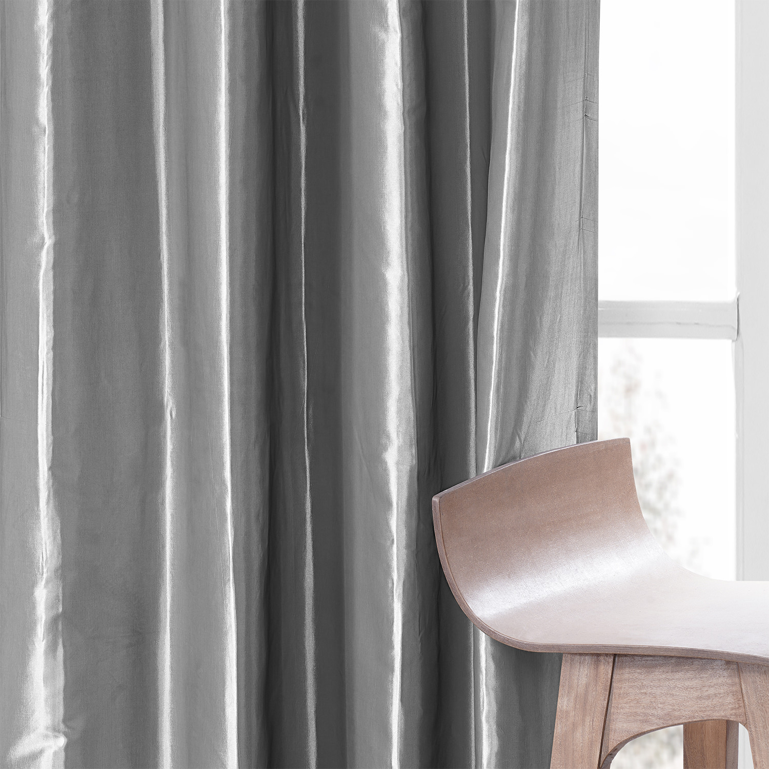 Platinum Ruched Faux Solid Taffeta Curtain