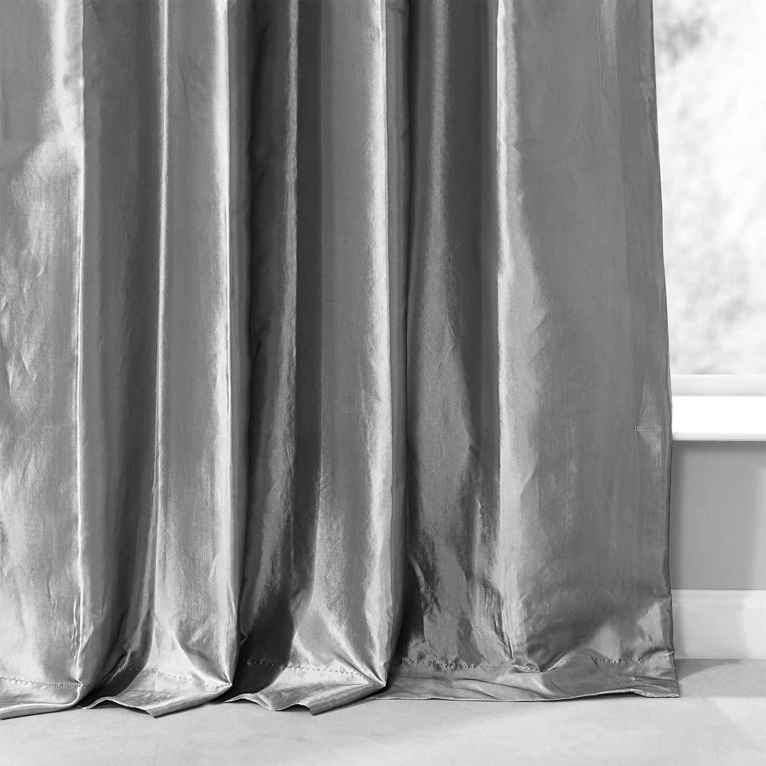 Platinum Ruched Faux Solid Taffeta Curtain