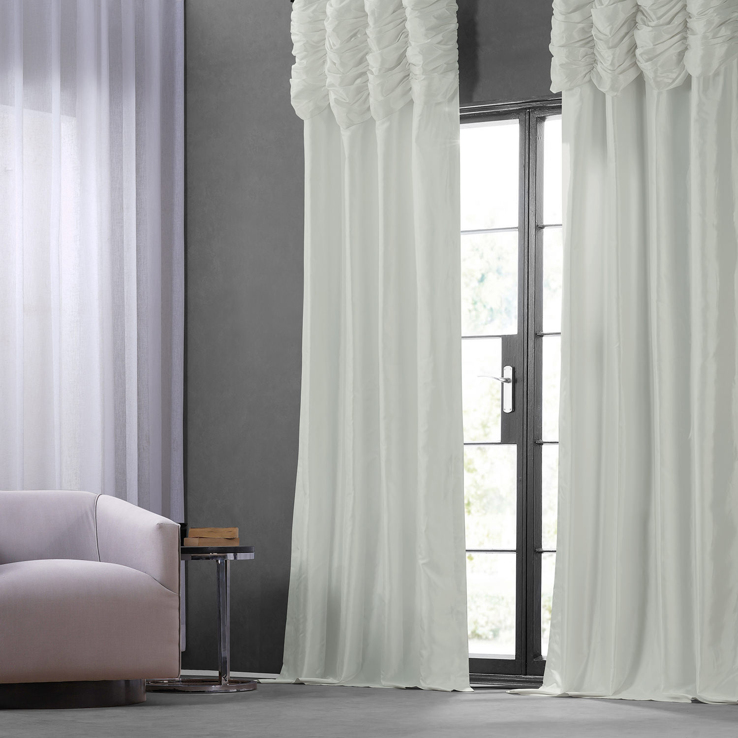 Eggshell Ruched Faux Solid Taffeta Curtain