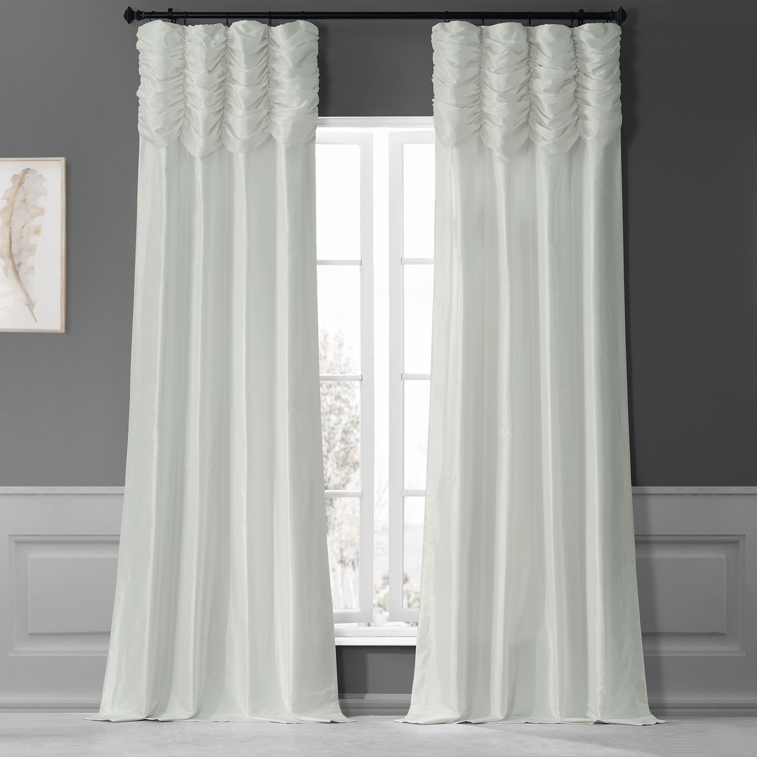 Eggshell Ruched Faux Solid Taffeta Curtain