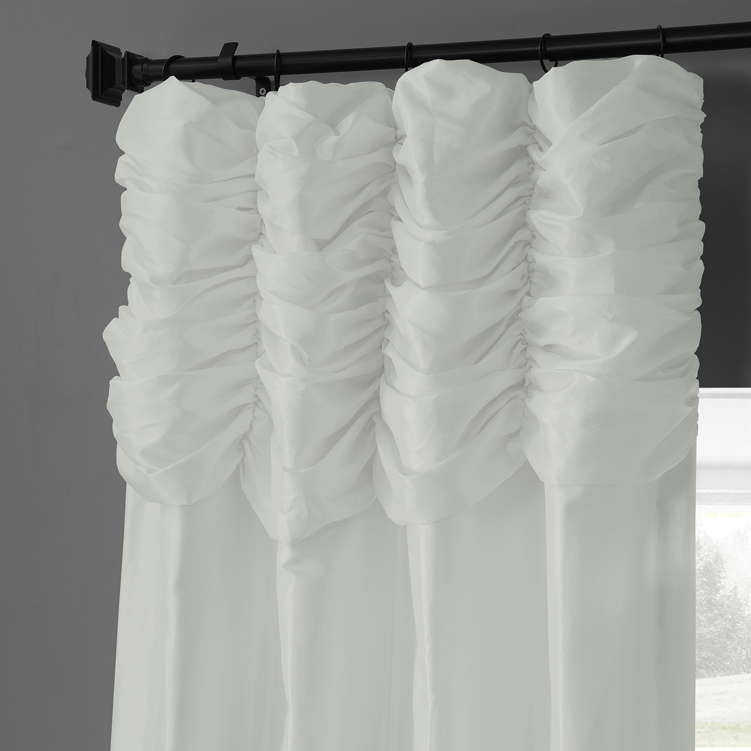 Eggshell Ruched Faux Solid Taffeta Curtain