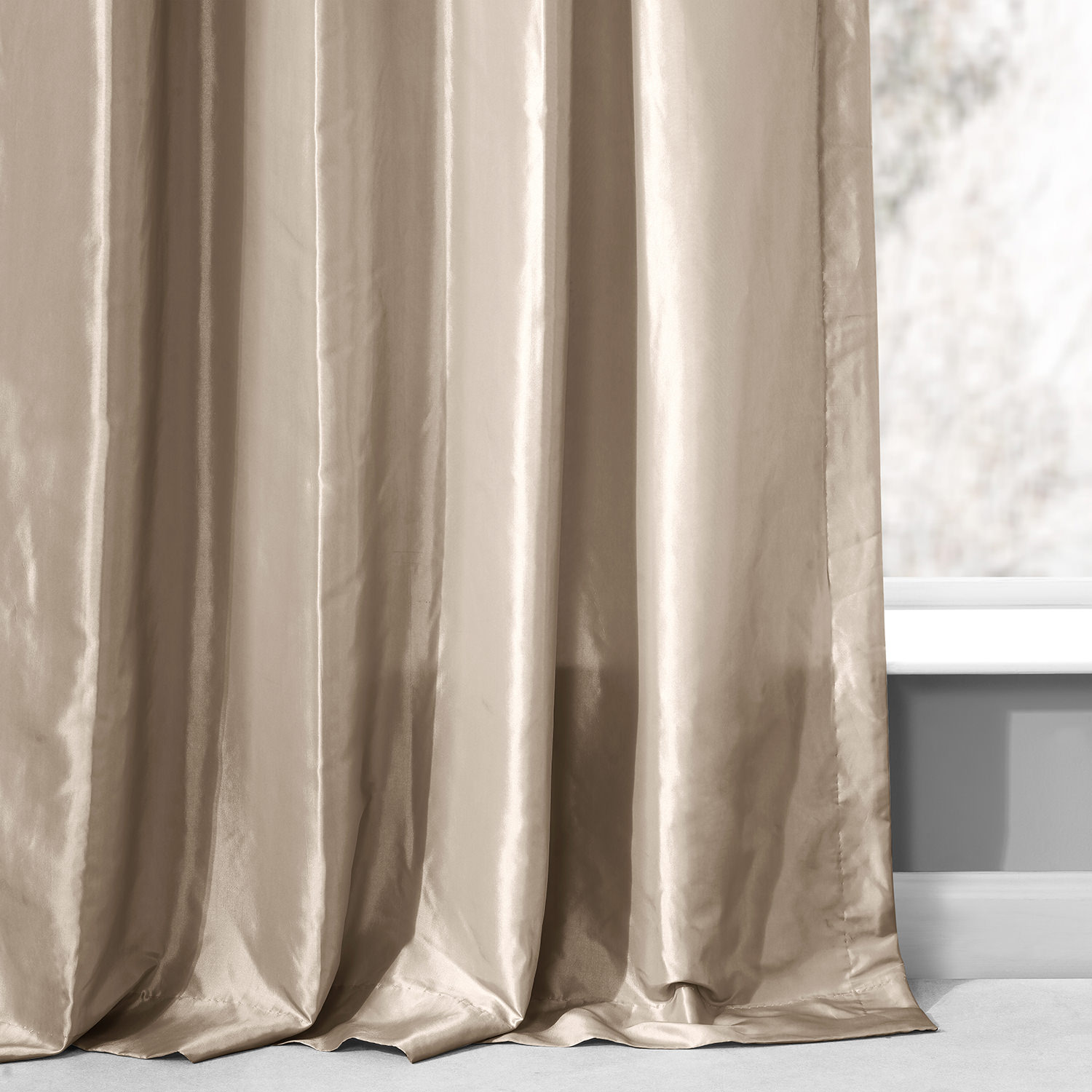 Antique Beige Ruched Faux Solid Taffeta Curtain