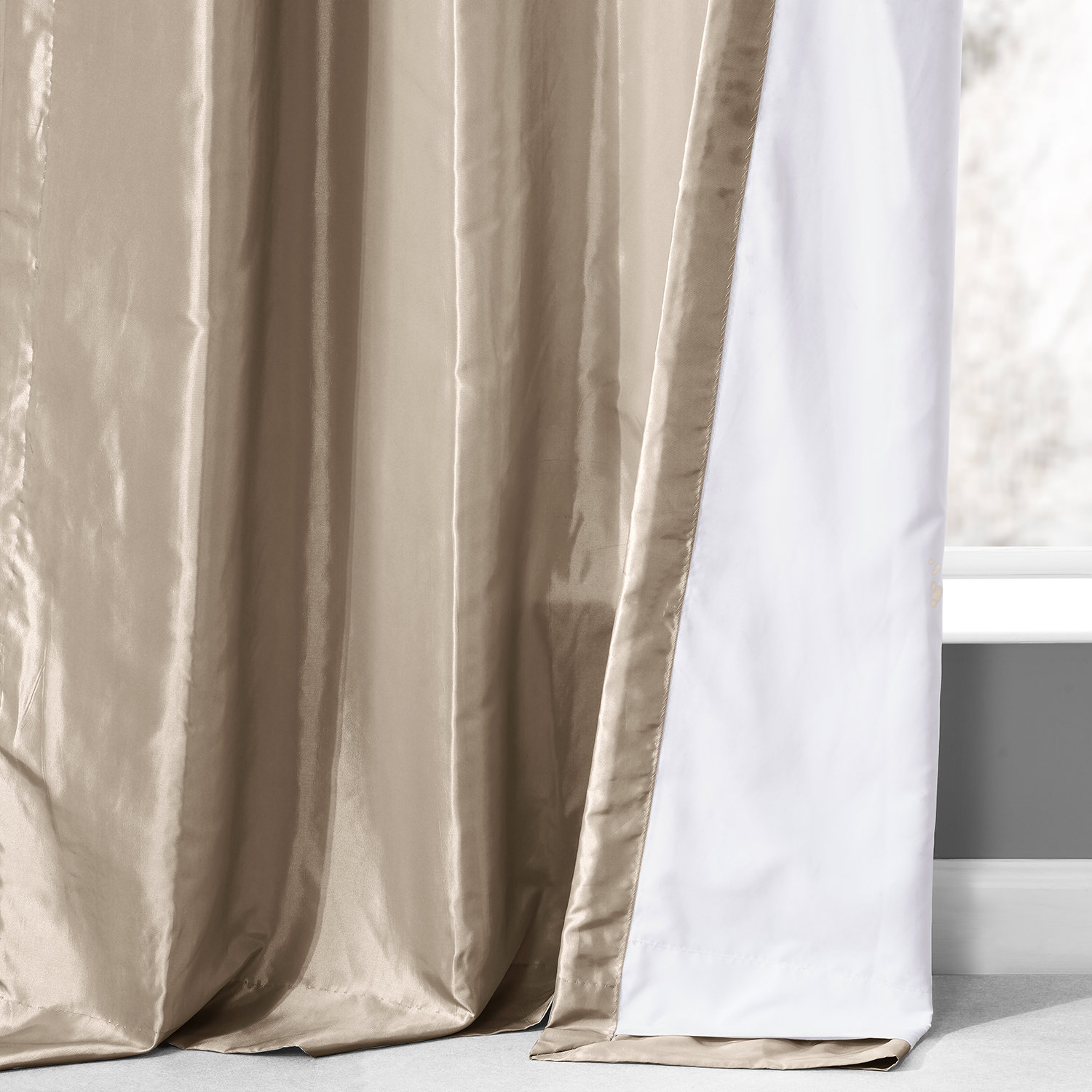 Antique Beige Ruched Faux Solid Taffeta Curtain