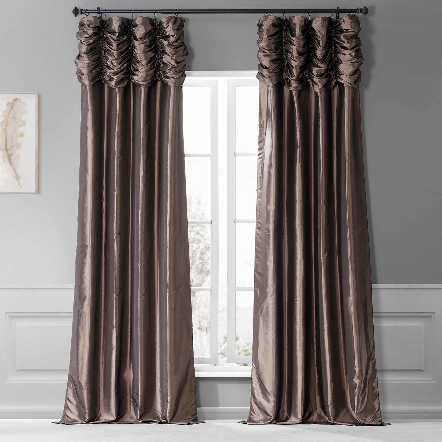 Mushroom Ruched Faux Solid Taffeta Curtain