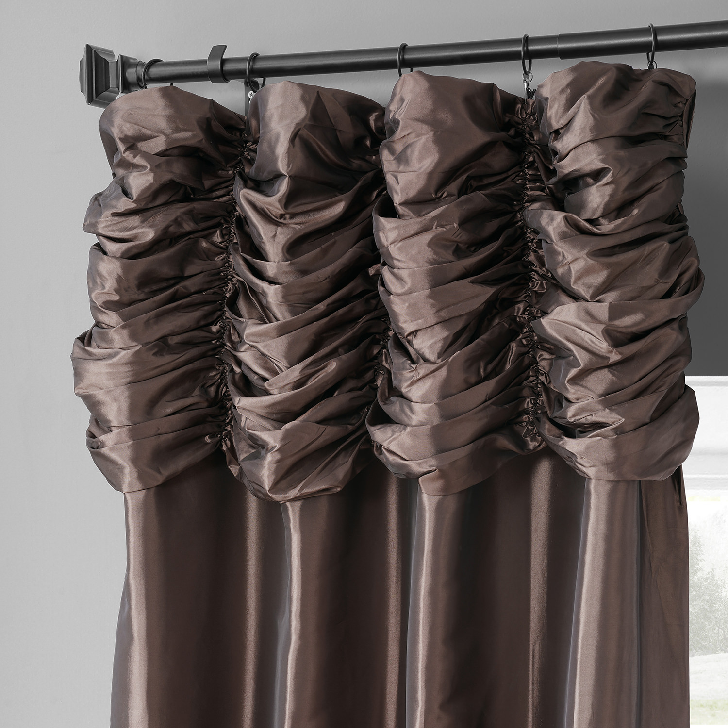 Mushroom Ruched Faux Solid Taffeta Curtain