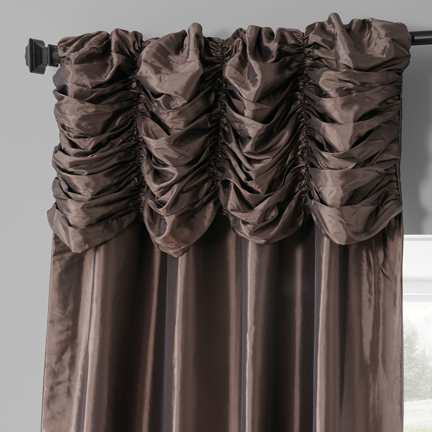 Mushroom Ruched Faux Solid Taffeta Curtain