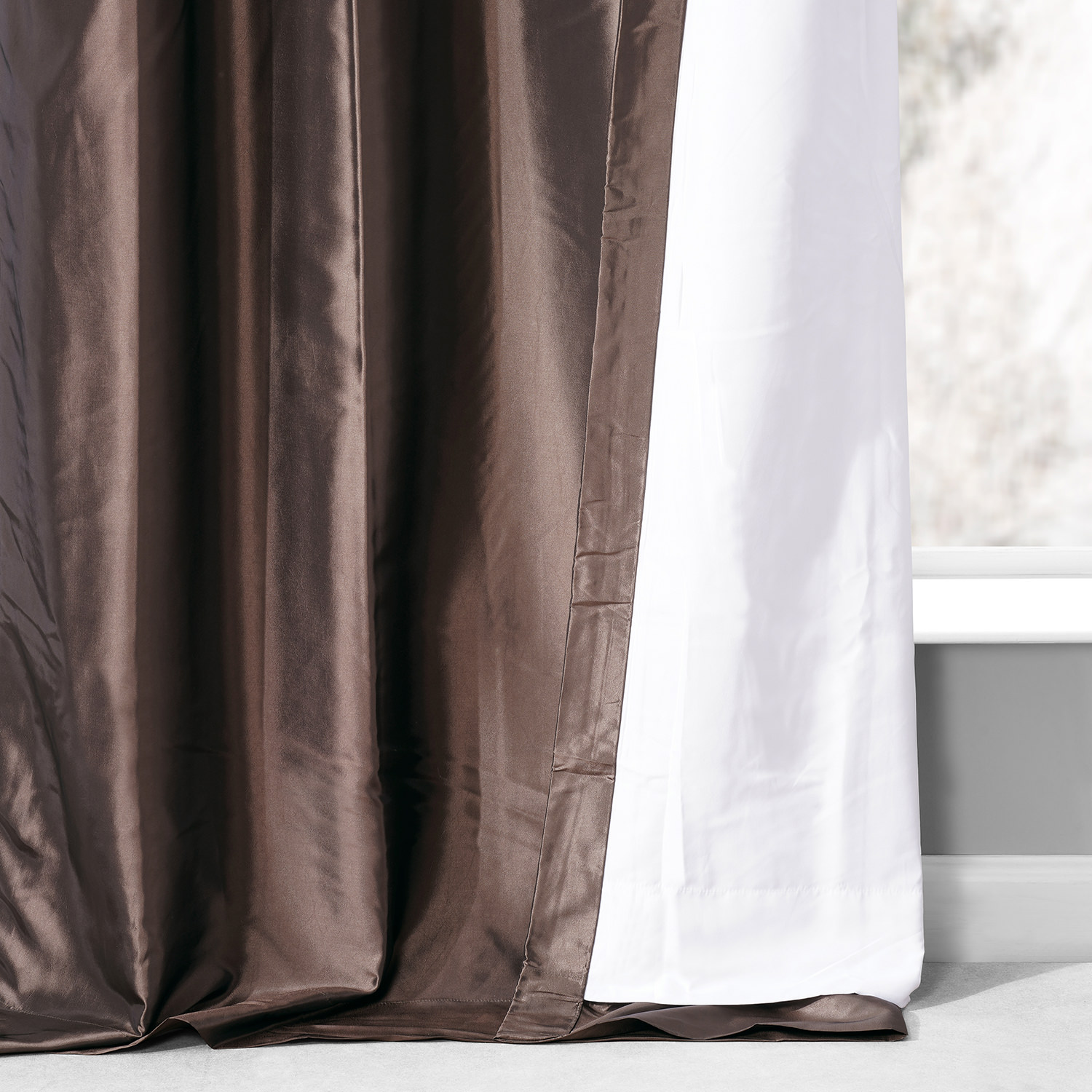 Mushroom Ruched Faux Solid Taffeta Curtain