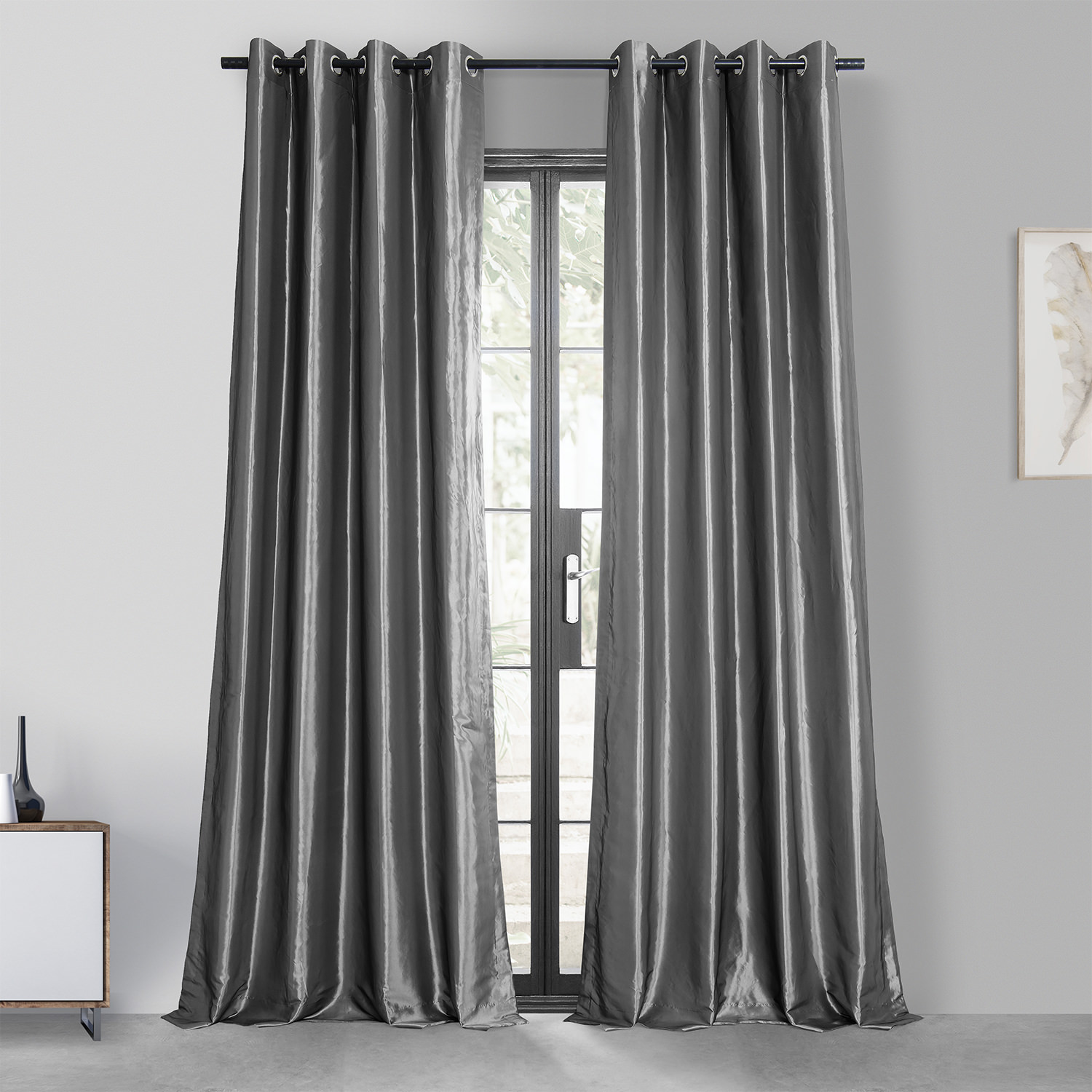 Graphite Grommet Blackout Faux Silk Taffeta Curtain