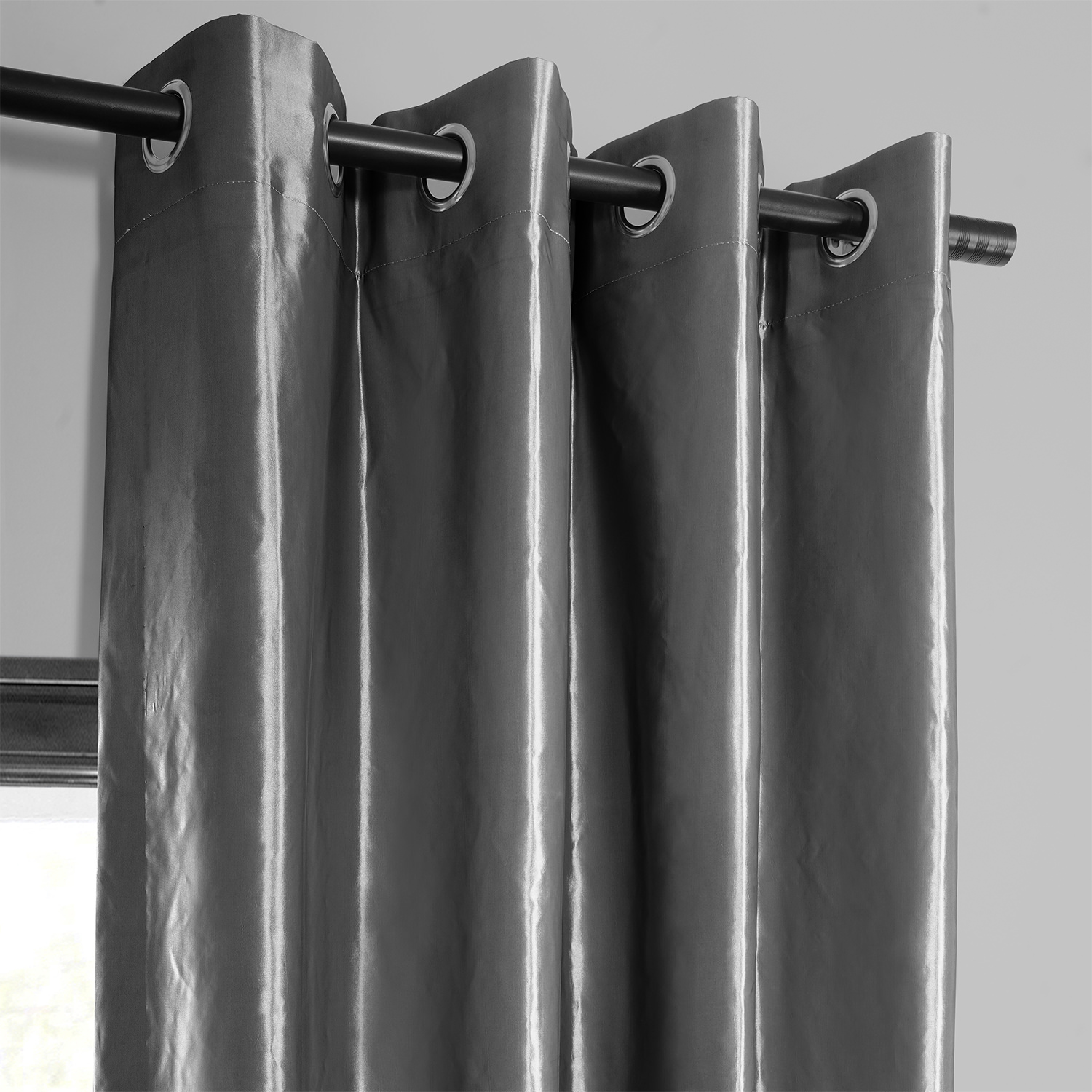 Graphite Grommet Blackout Faux Silk Taffeta Curtain