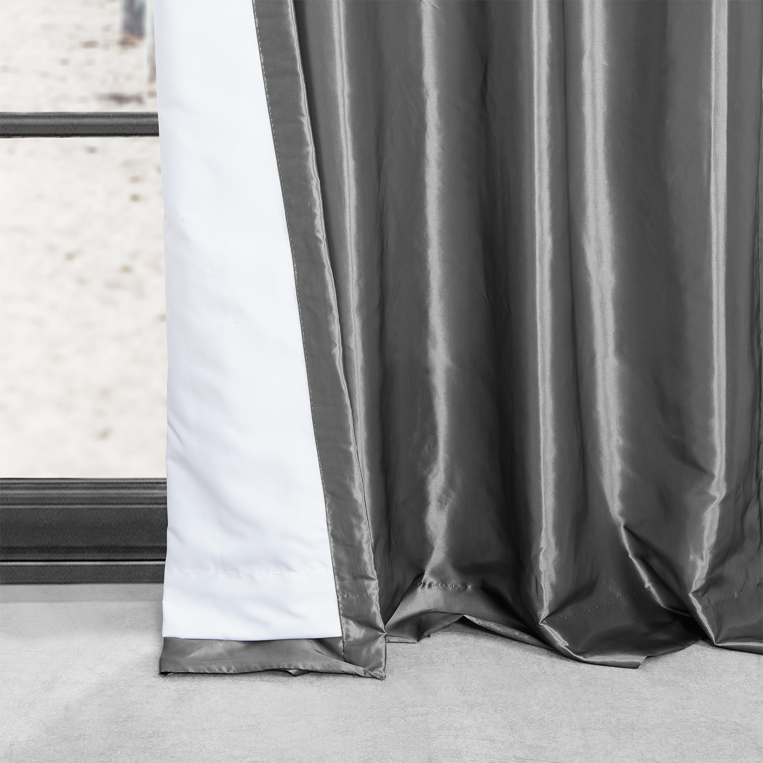 Graphite Grommet Blackout Faux Silk Taffeta Curtain