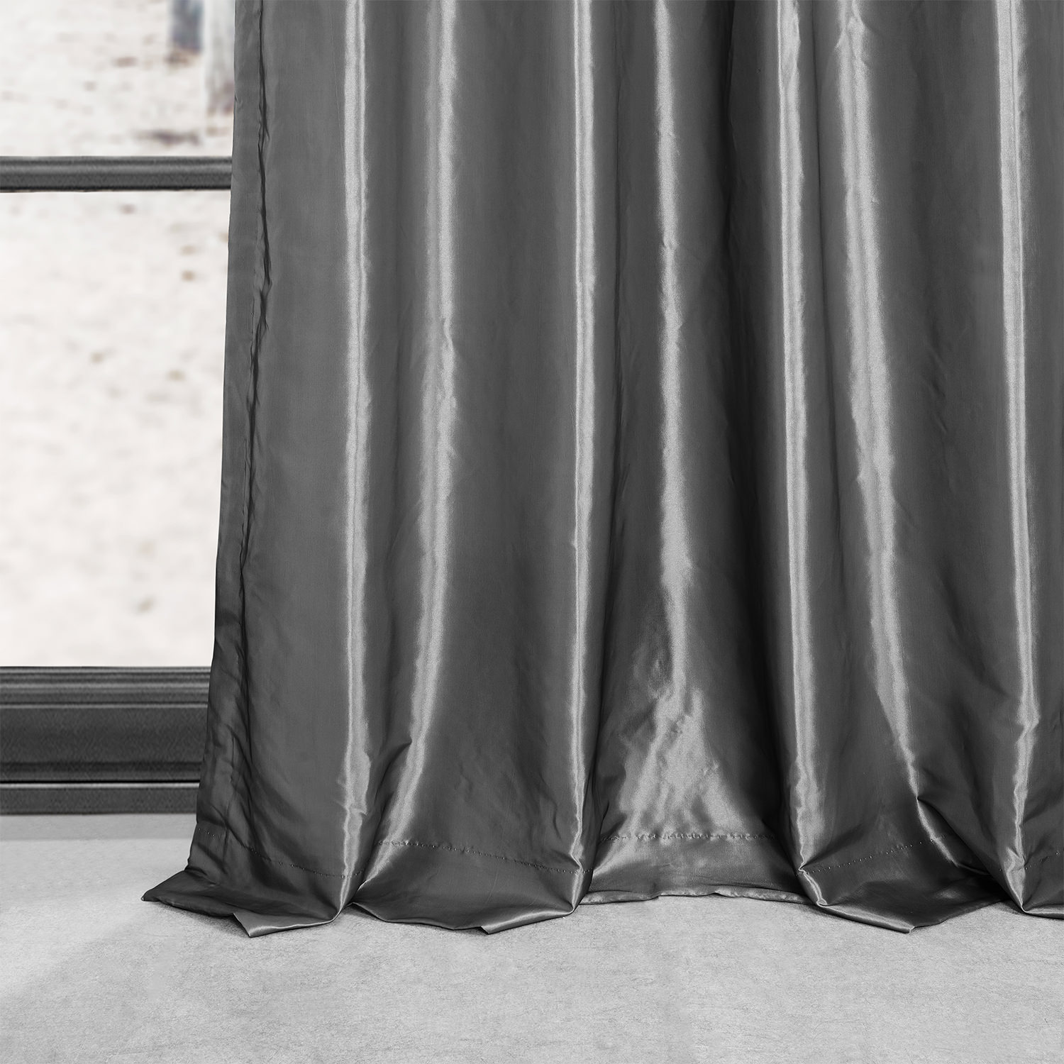 Graphite Grommet Blackout Faux Silk Taffeta Curtain