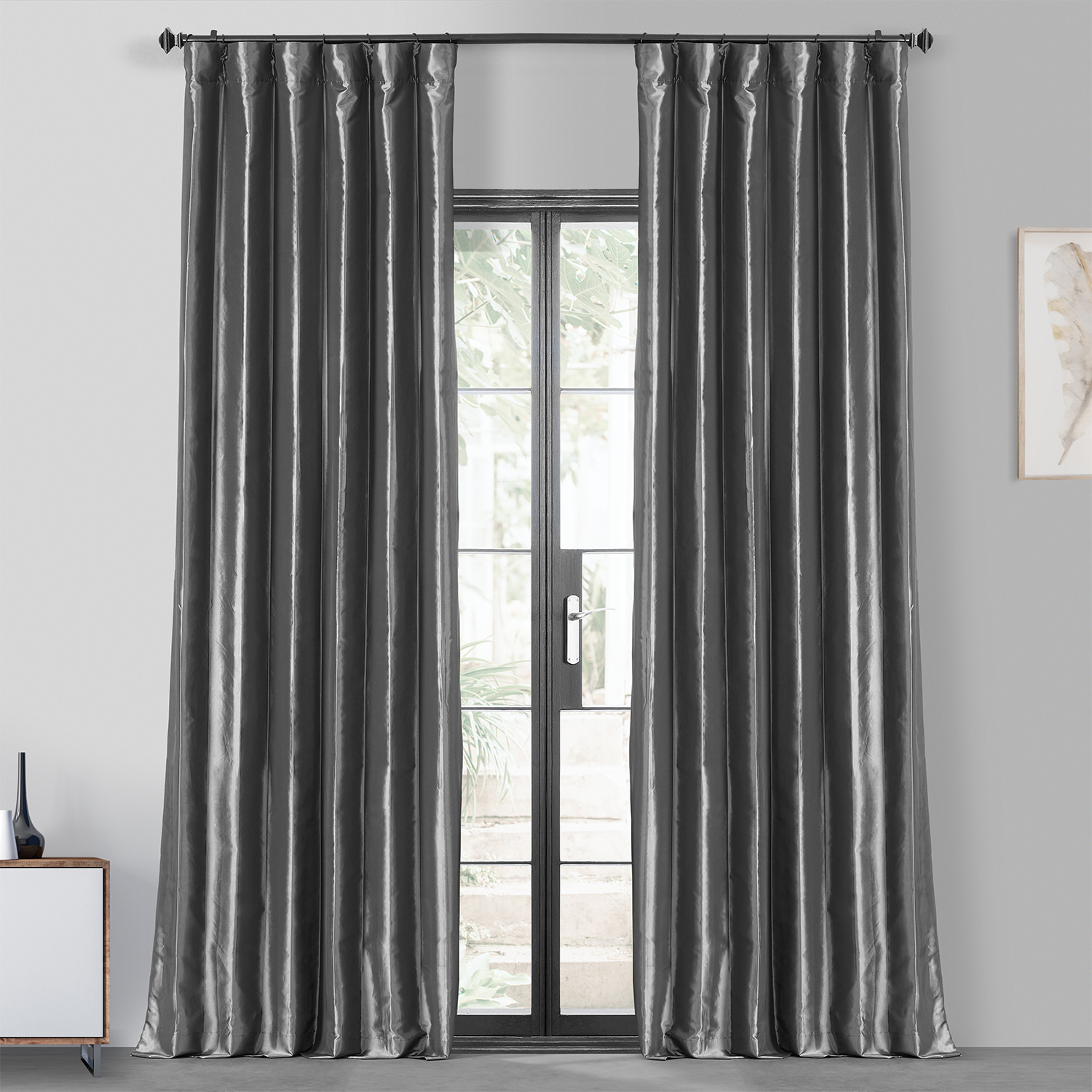 Graphite Blackout Faux Silk Taffeta Curtain