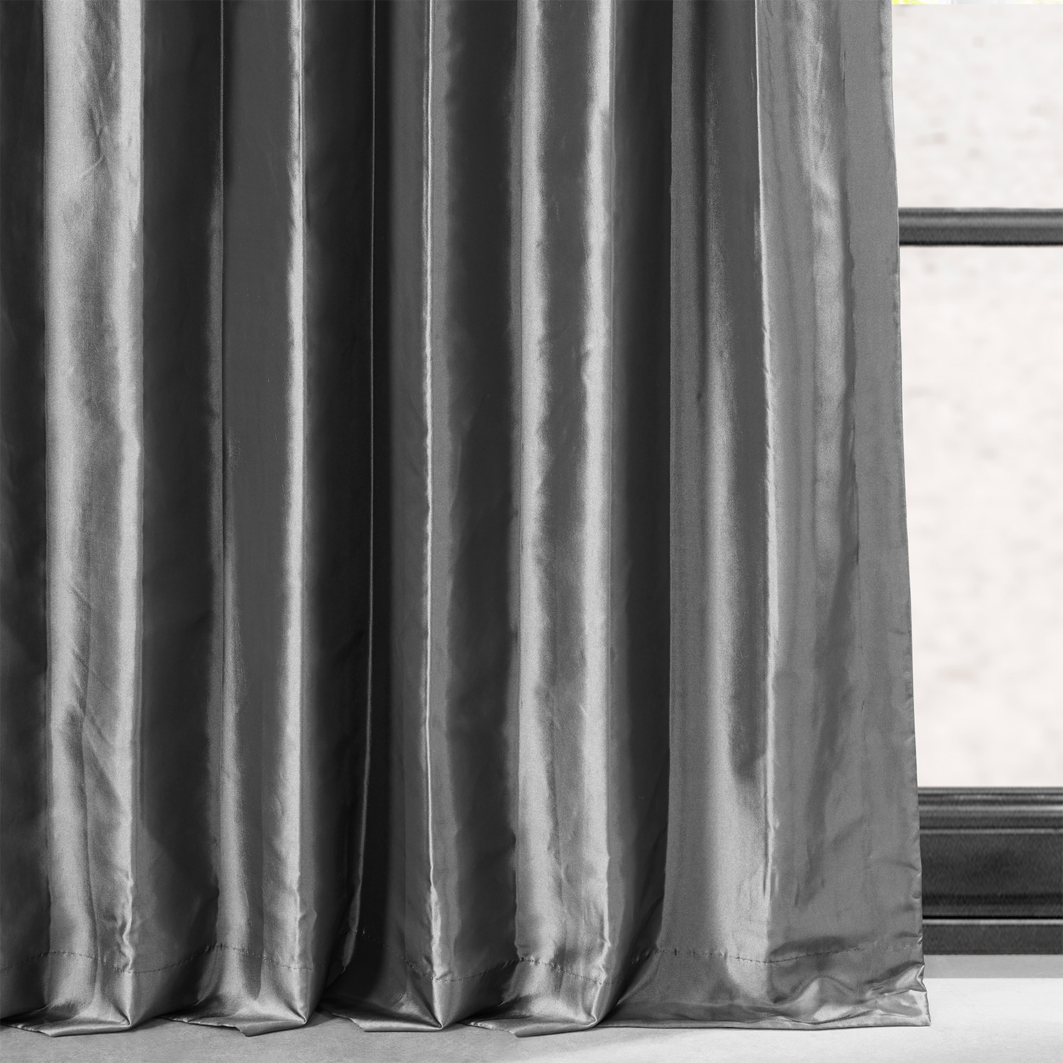 Graphite Blackout Faux Silk Taffeta Curtain