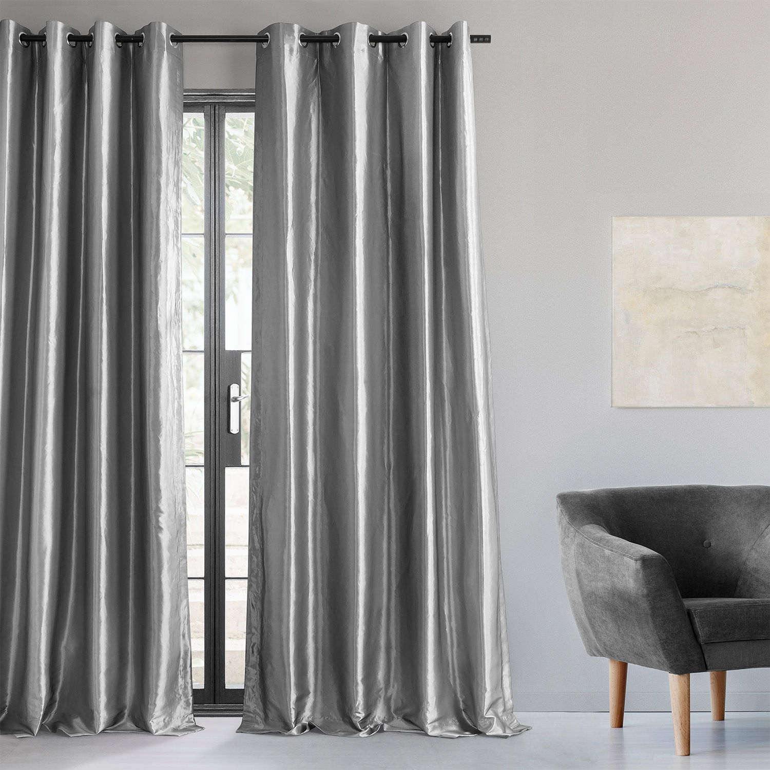 Platinum Grommet Blackout Faux Silk Taffeta Curtain