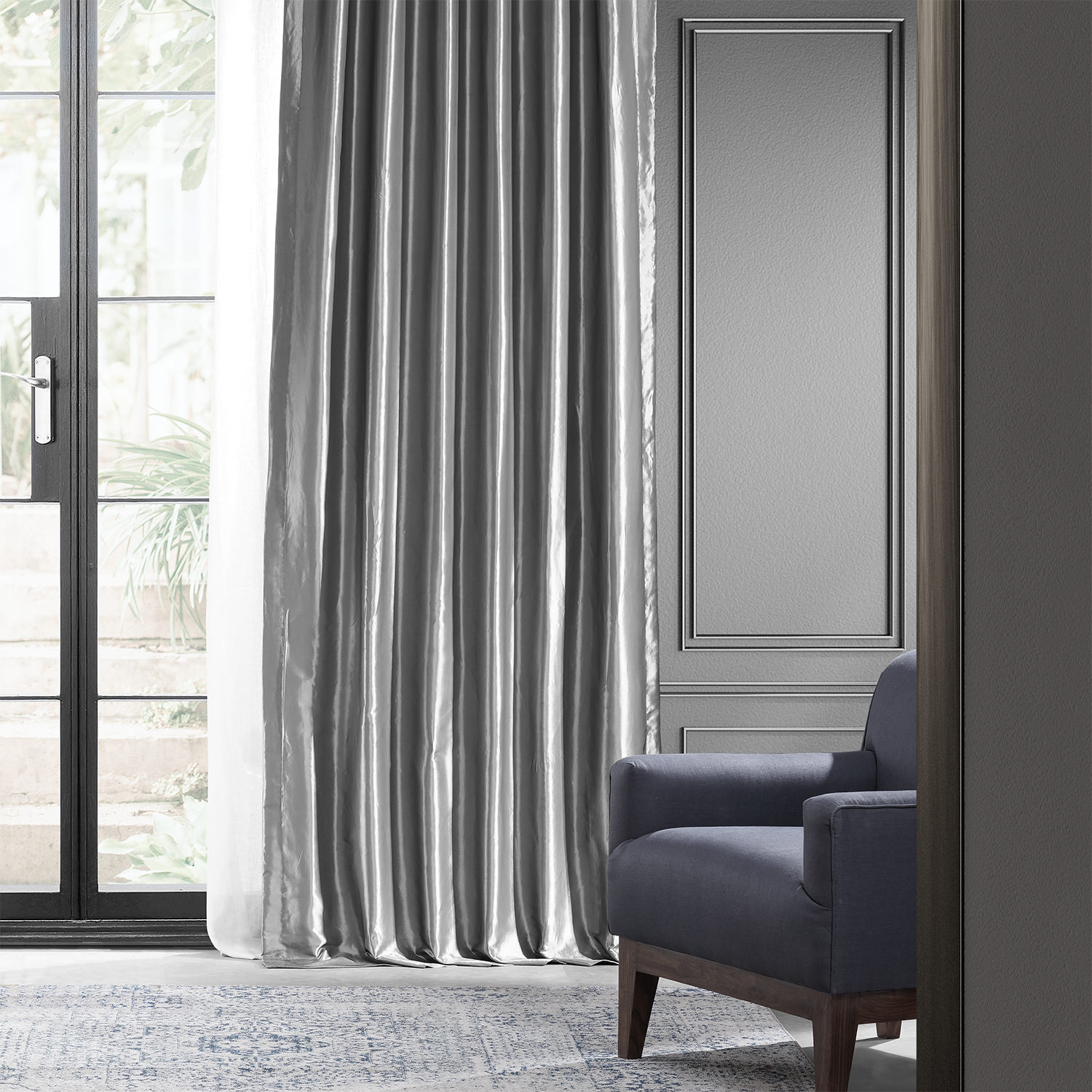 Platinum Blackout Faux Silk Taffeta Curtain