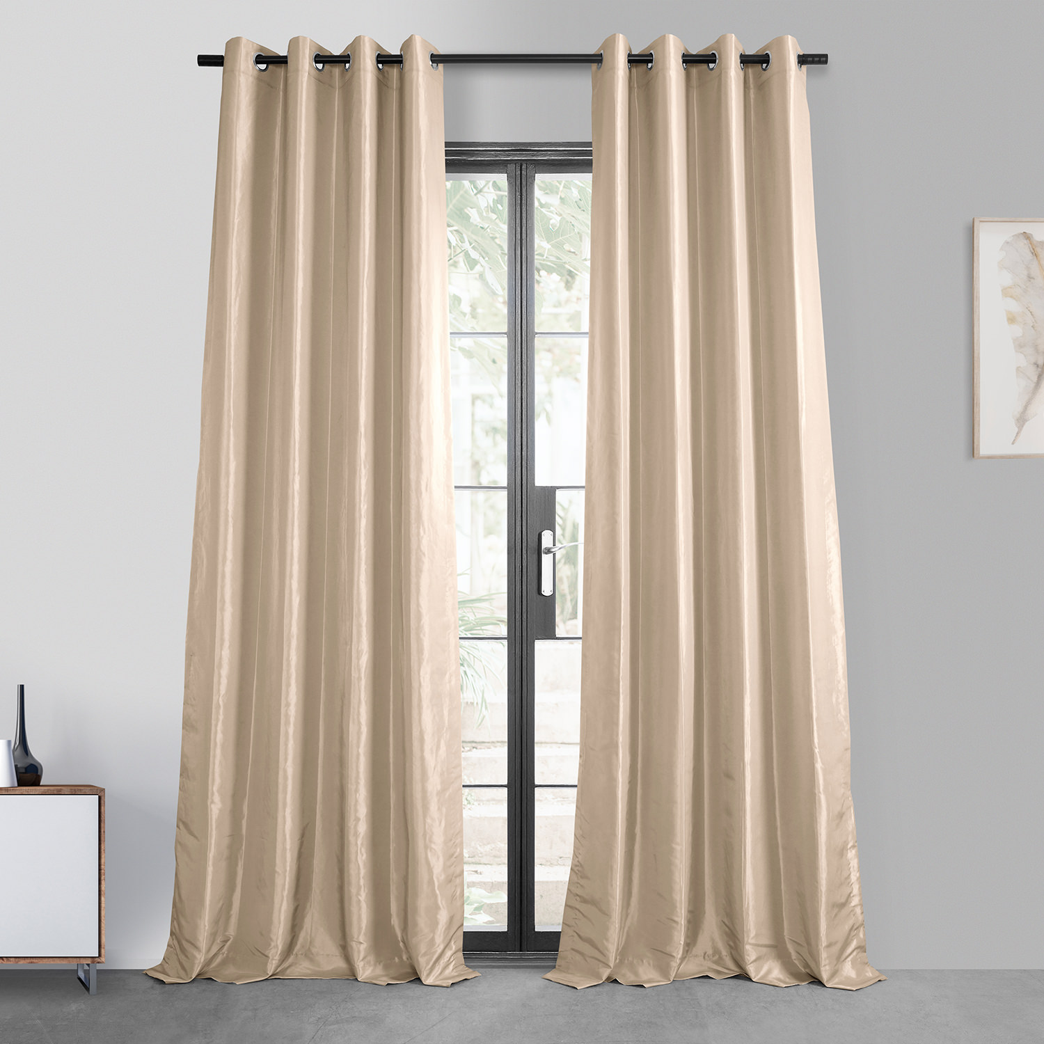 Antique Beige Grommet Blackout Faux Silk Taffeta Curtain