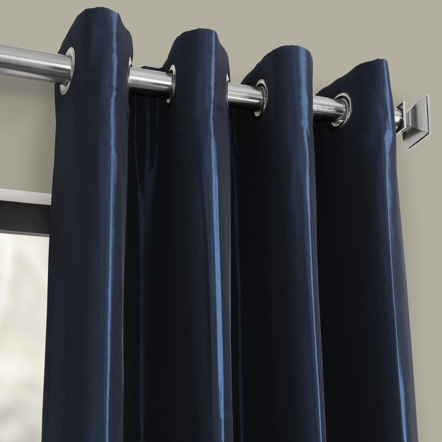 Navy Blue Grommet Blackout Faux Silk Taffeta Curtain