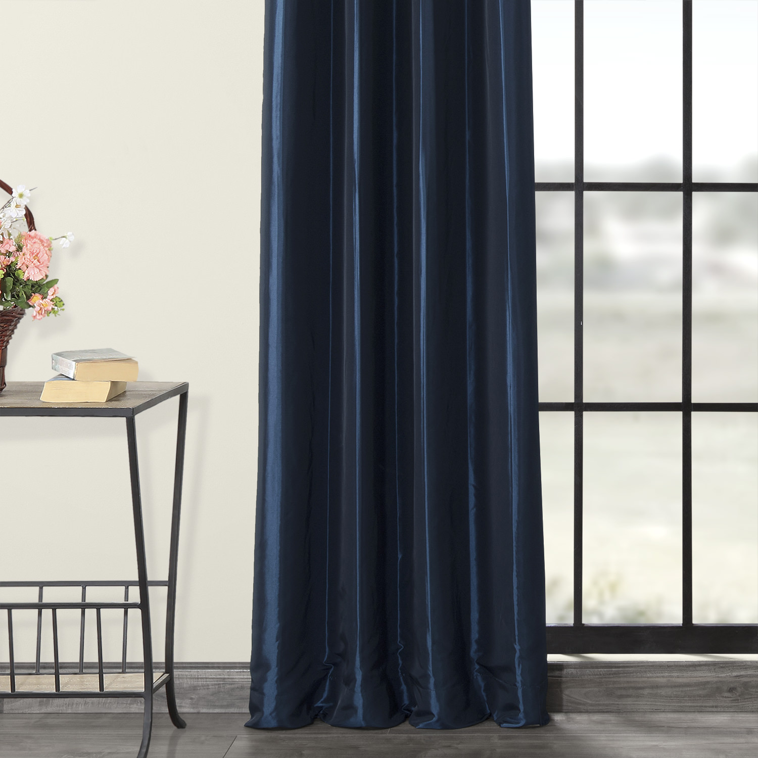 Navy Blue Grommet Blackout Faux Silk Taffeta Curtain