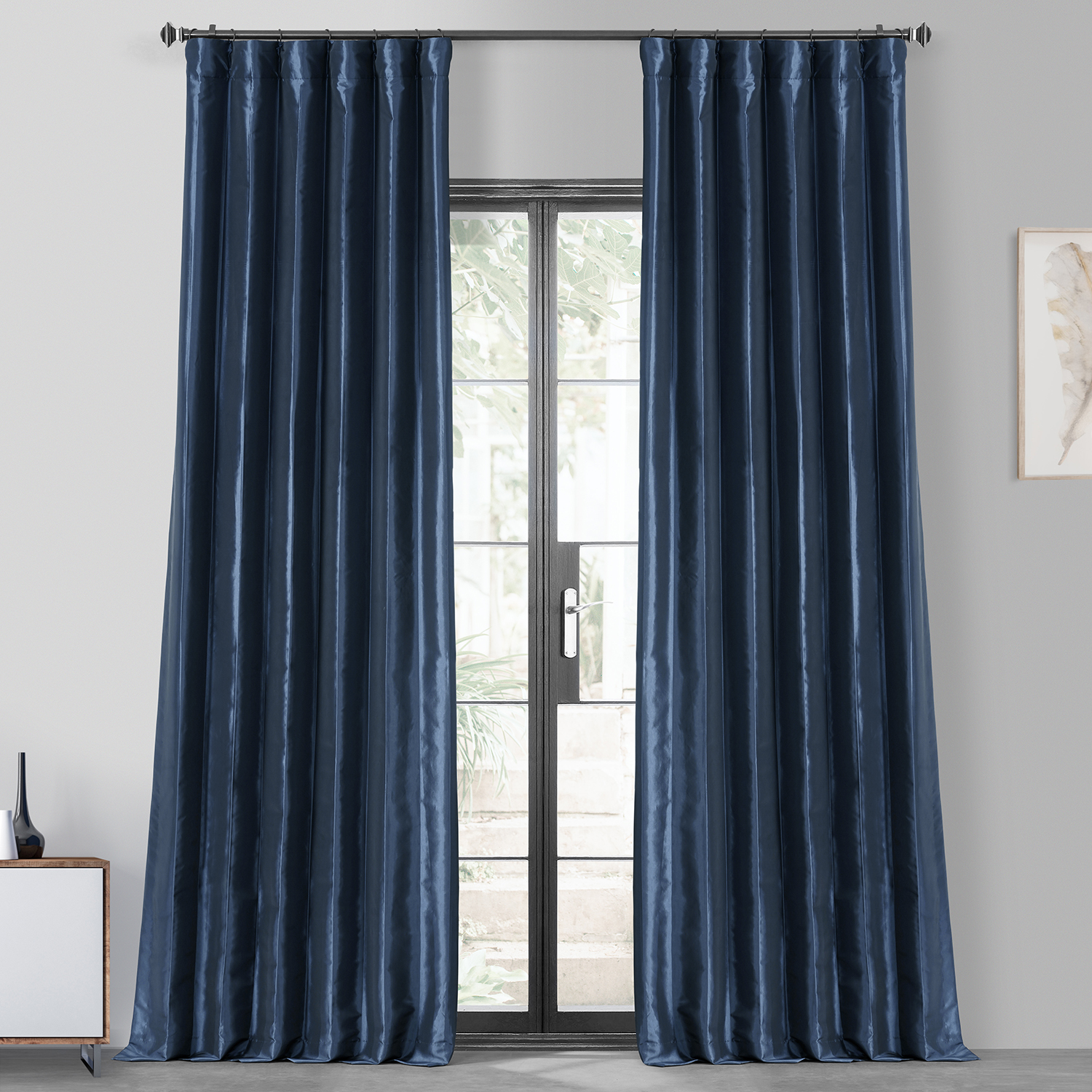 Navy Blue Blackout Faux Silk Taffeta Curtain