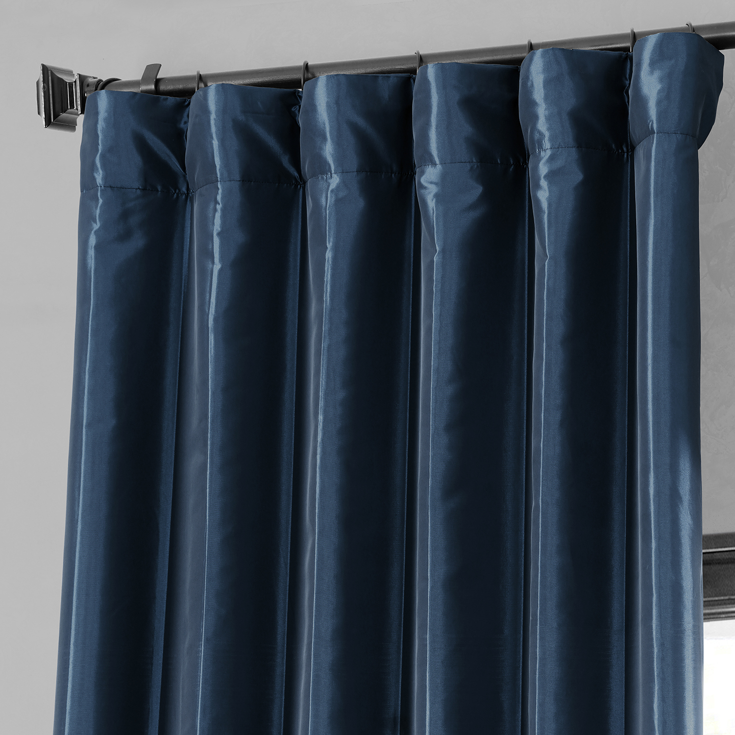 Navy Blue Blackout Faux Silk Taffeta Curtain