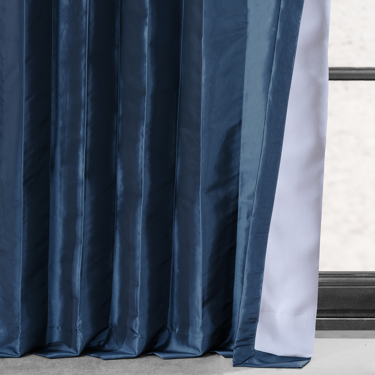 Navy Blue Blackout Faux Silk Taffeta Curtain