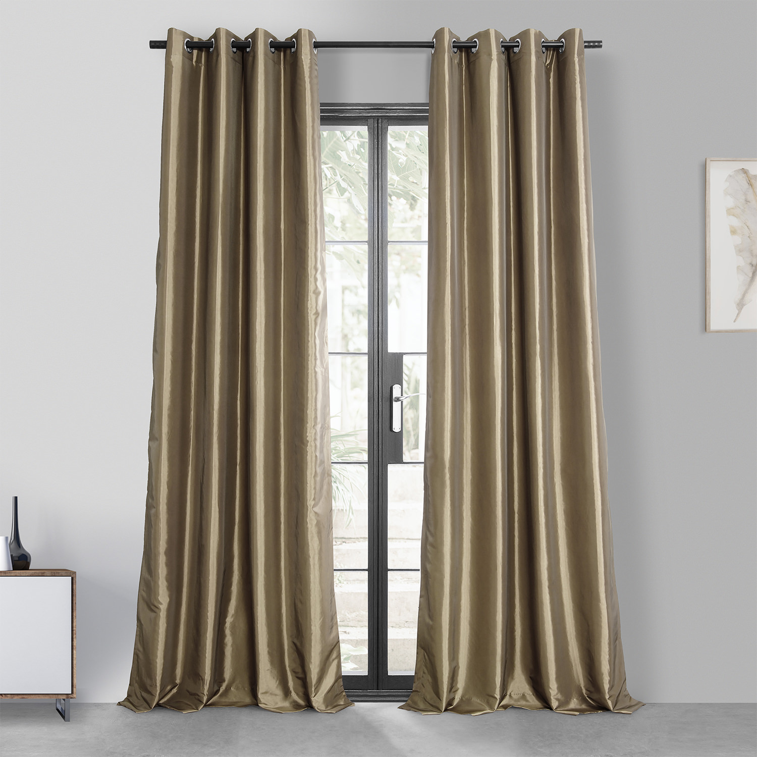 Gold Nugget Grommet Blackout Faux Silk Taffeta Curtain