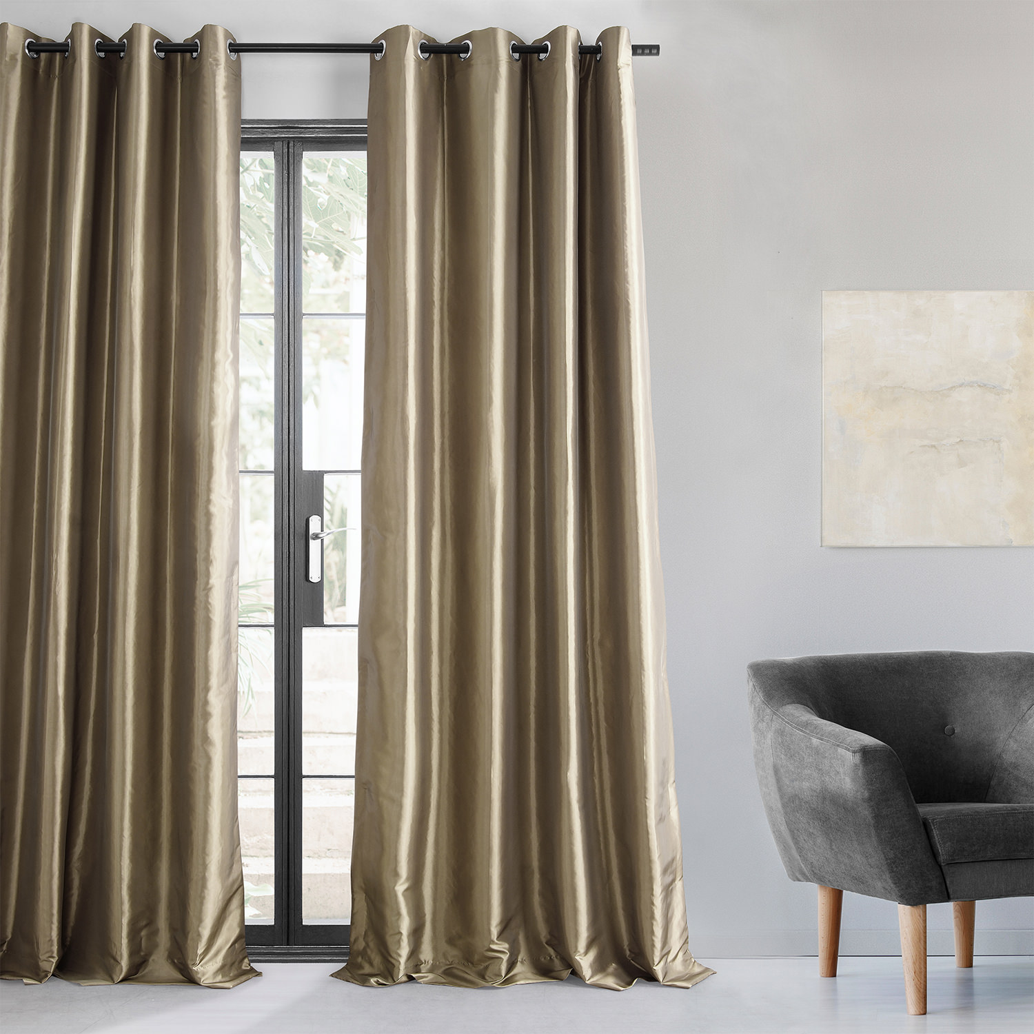 Gold Nugget Grommet Blackout Faux Silk Taffeta Curtain