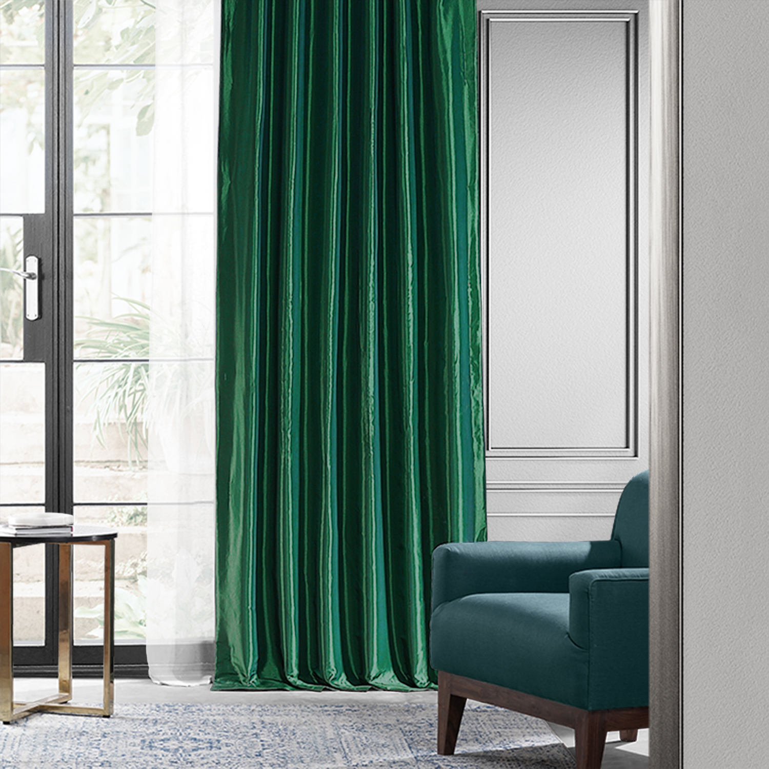 Emerald Green Blackout Faux Silk Taffeta Curtain