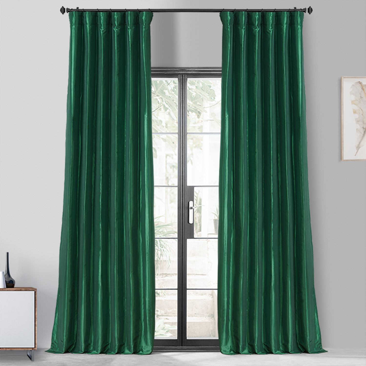 Emerald Green Blackout Faux Silk Taffeta Curtain