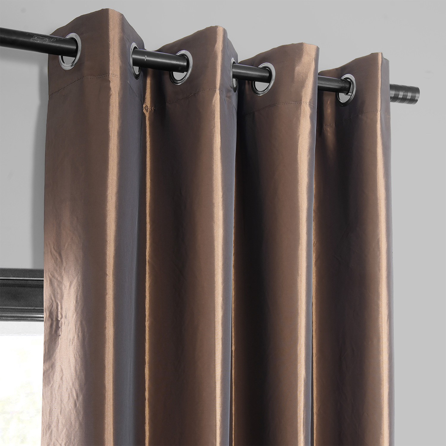 Copper Brown Grommet Blackout Faux Silk Taffeta Curtain