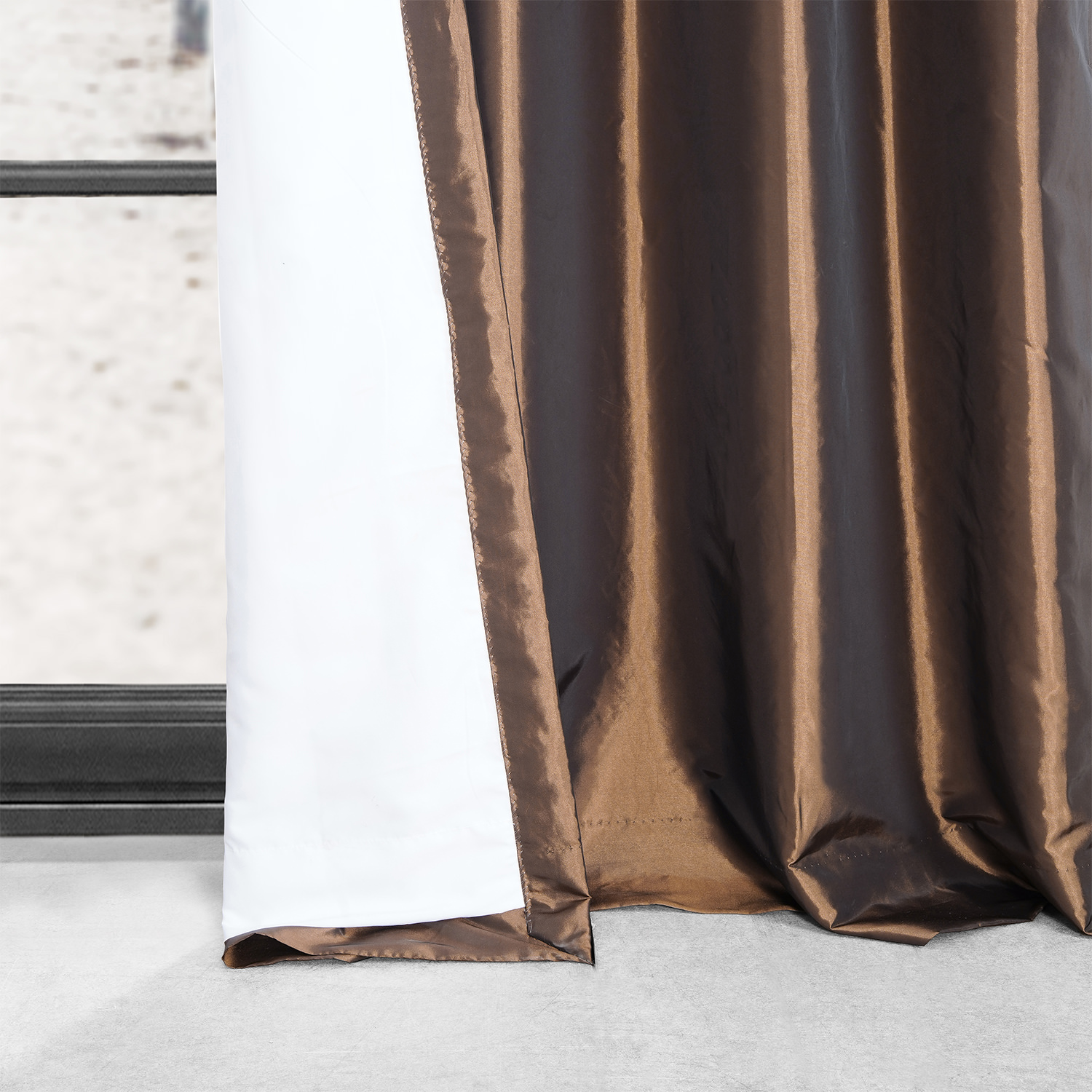 Copper Brown Grommet Blackout Faux Silk Taffeta Curtain