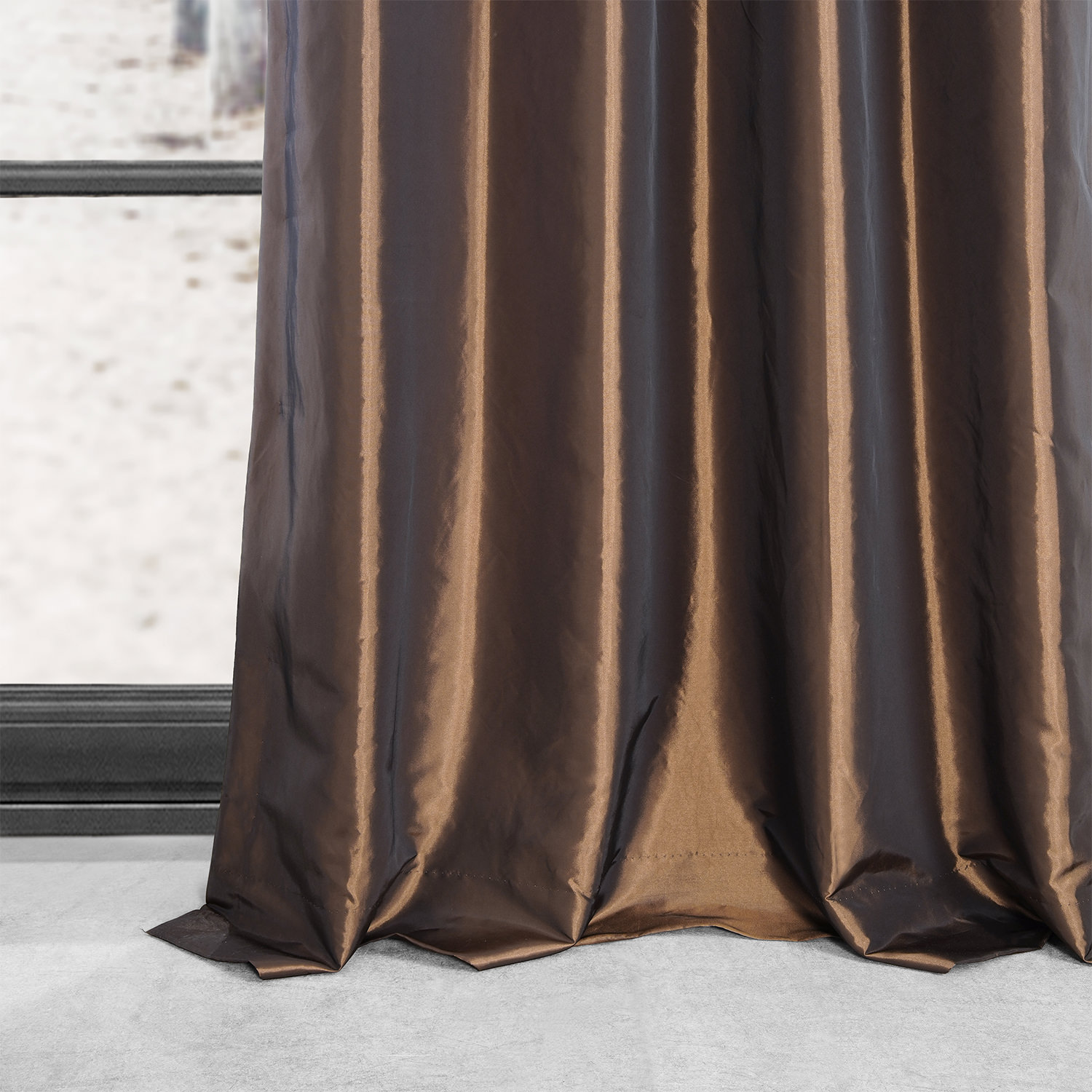 Copper Brown Grommet Blackout Faux Silk Taffeta Curtain