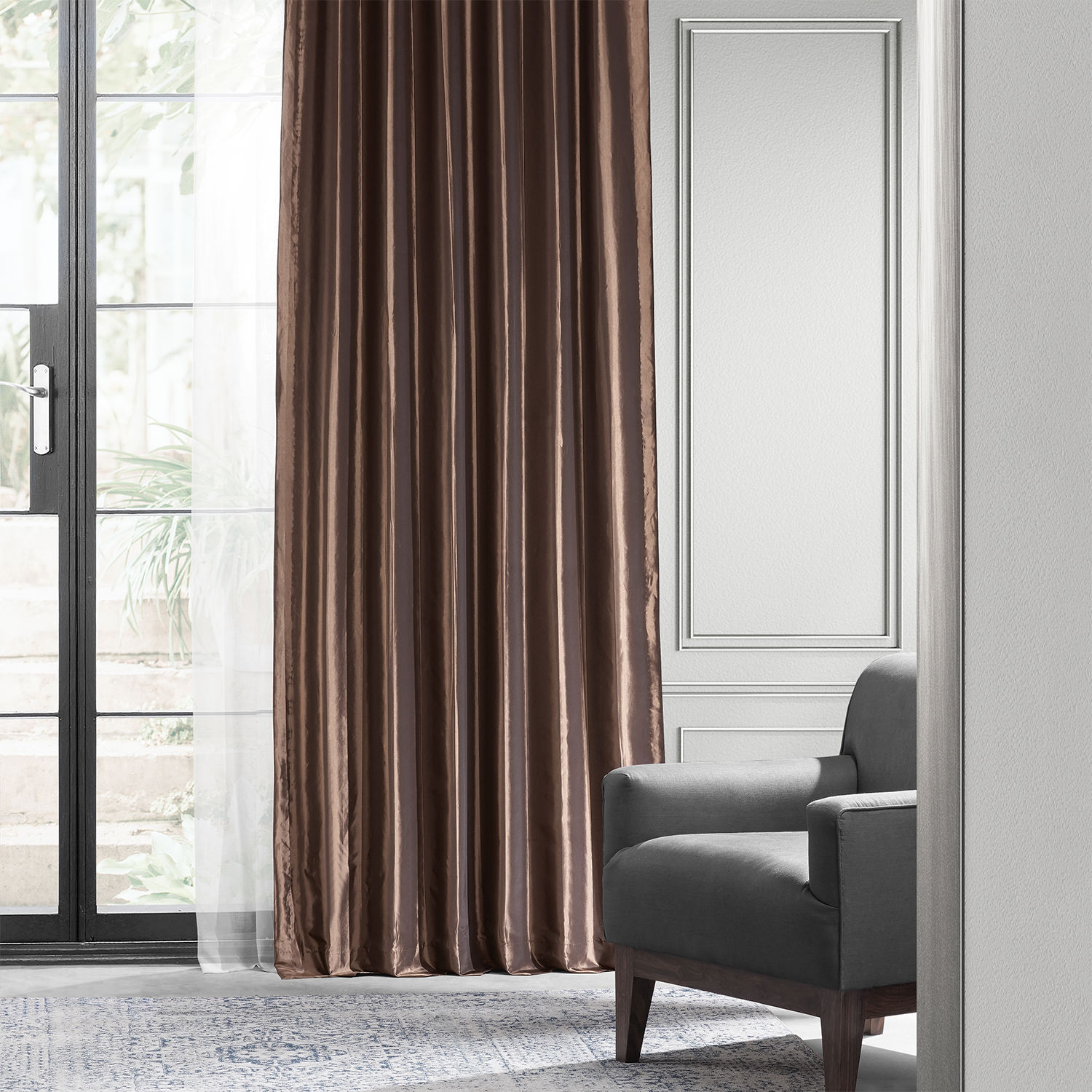 Copper Brown Blackout Faux Silk Taffeta Curtain