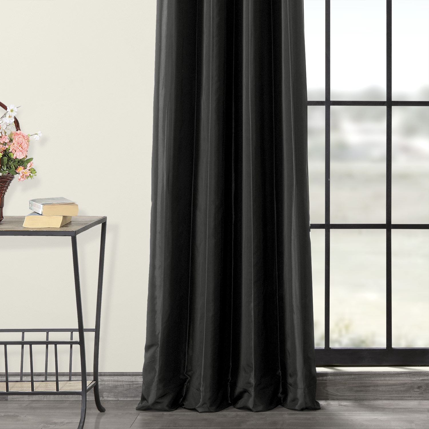 Black Grommet Blackout Faux Silk Taffeta Curtain