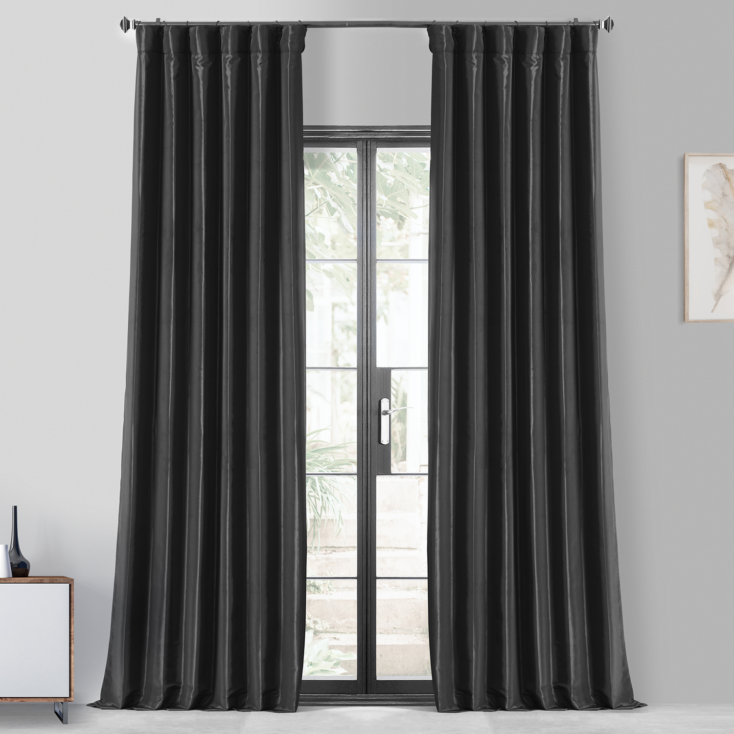 Black Blackout Faux Silk Taffeta Curtain