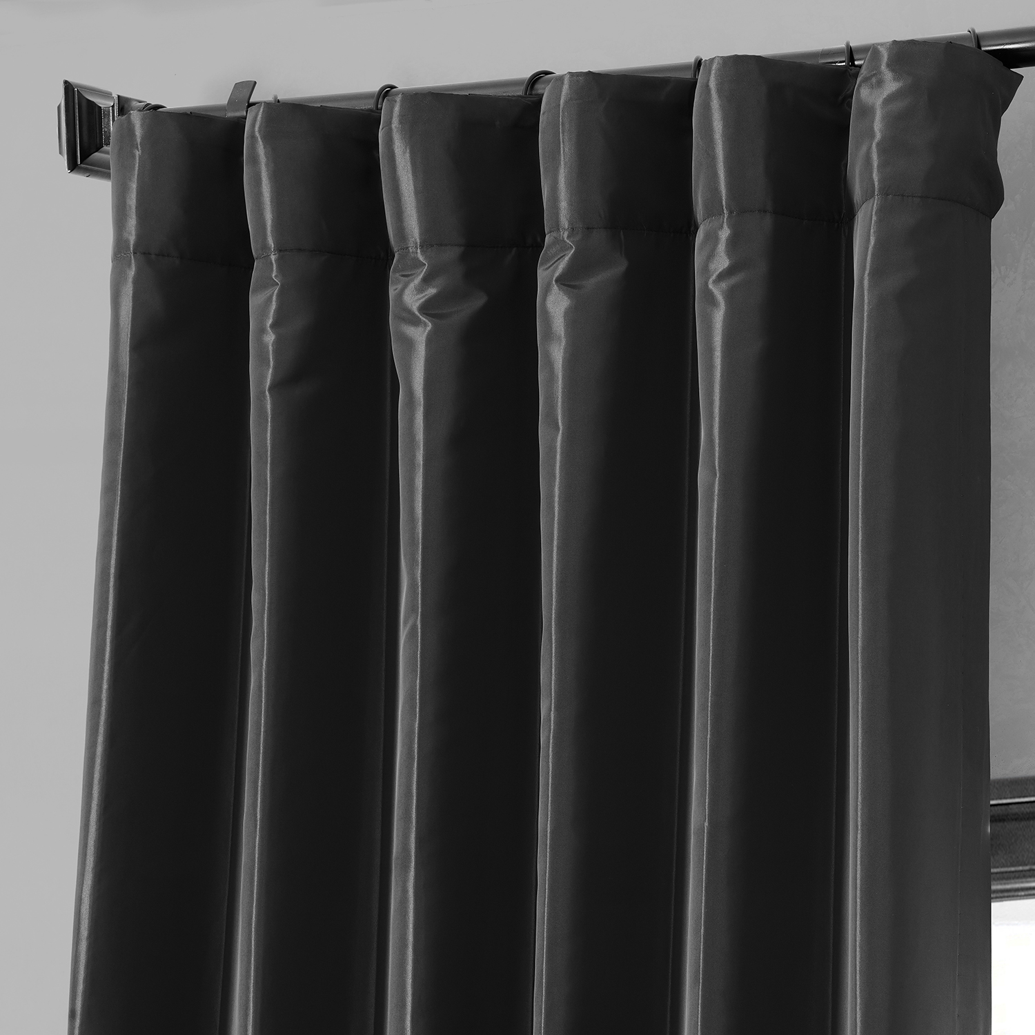 Black Blackout Faux Silk Taffeta Curtain