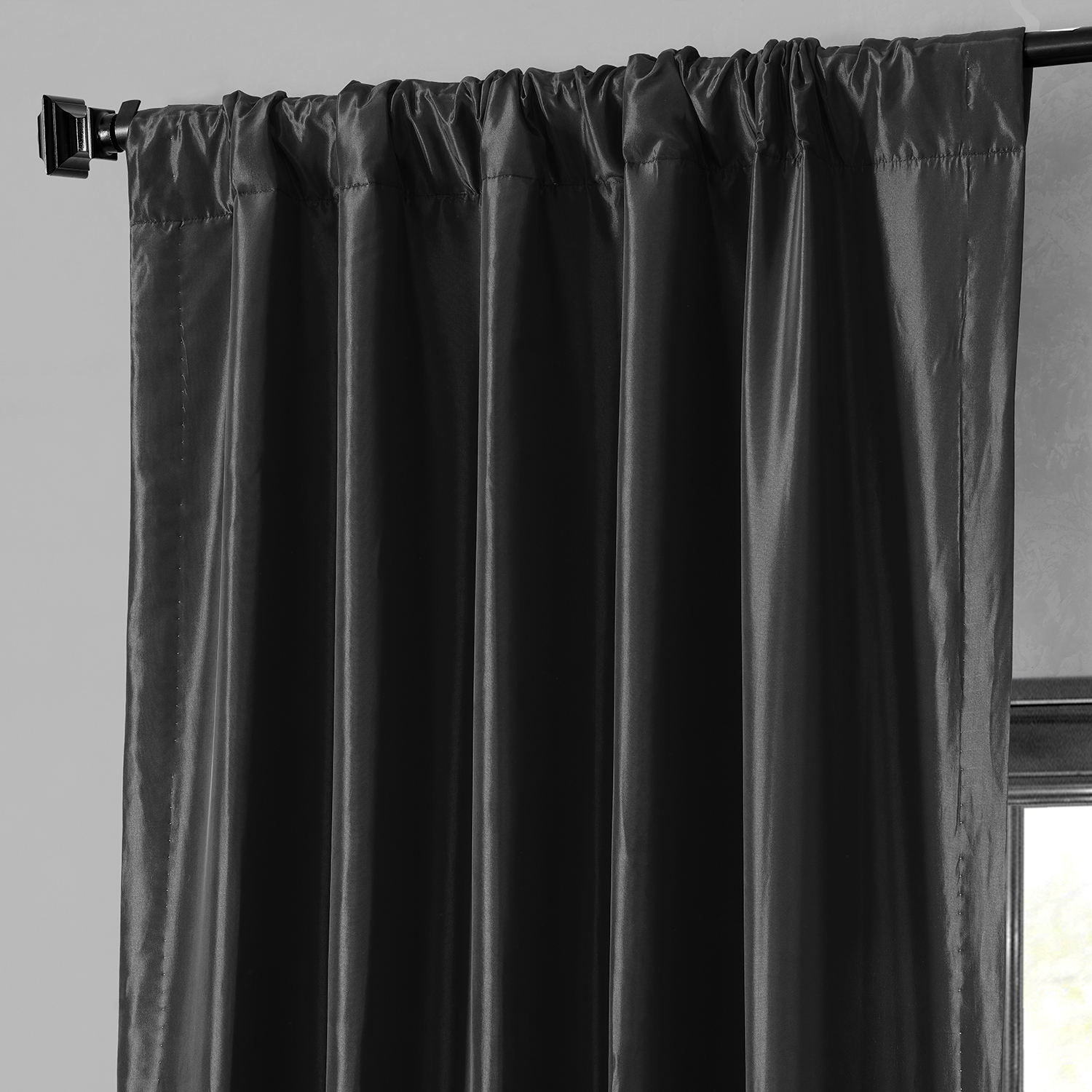 Black Blackout Faux Silk Taffeta Curtain