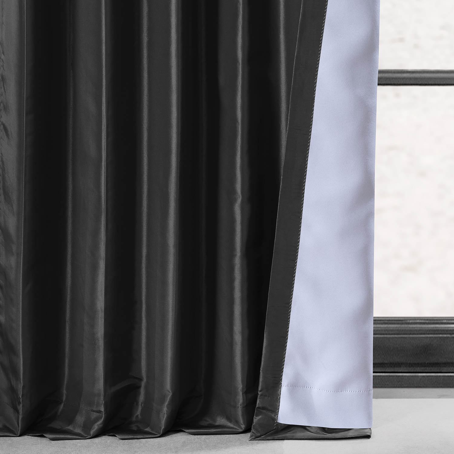 Black Blackout Faux Silk Taffeta Curtain