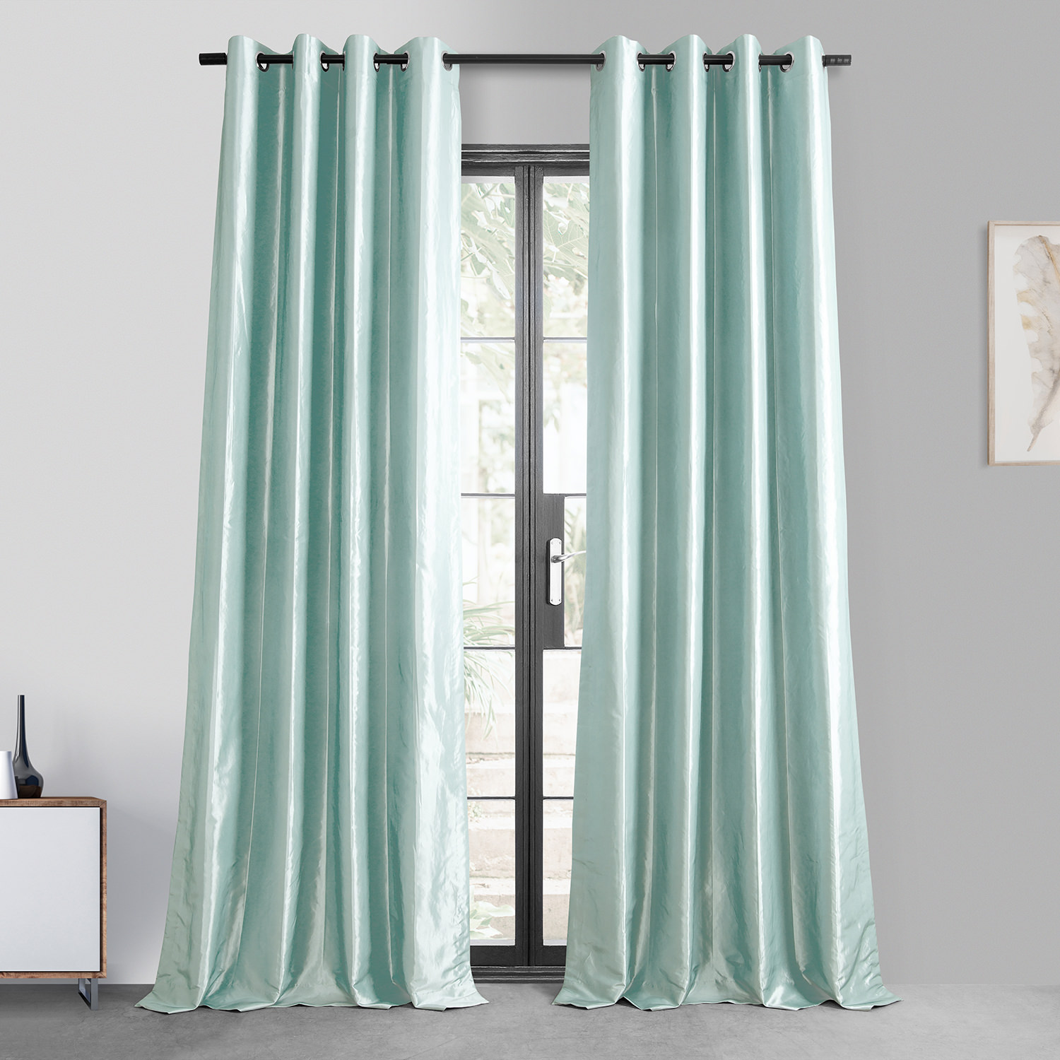 Robin&#39;s Egg Grommet Blackout Faux Silk Taffeta Curtain