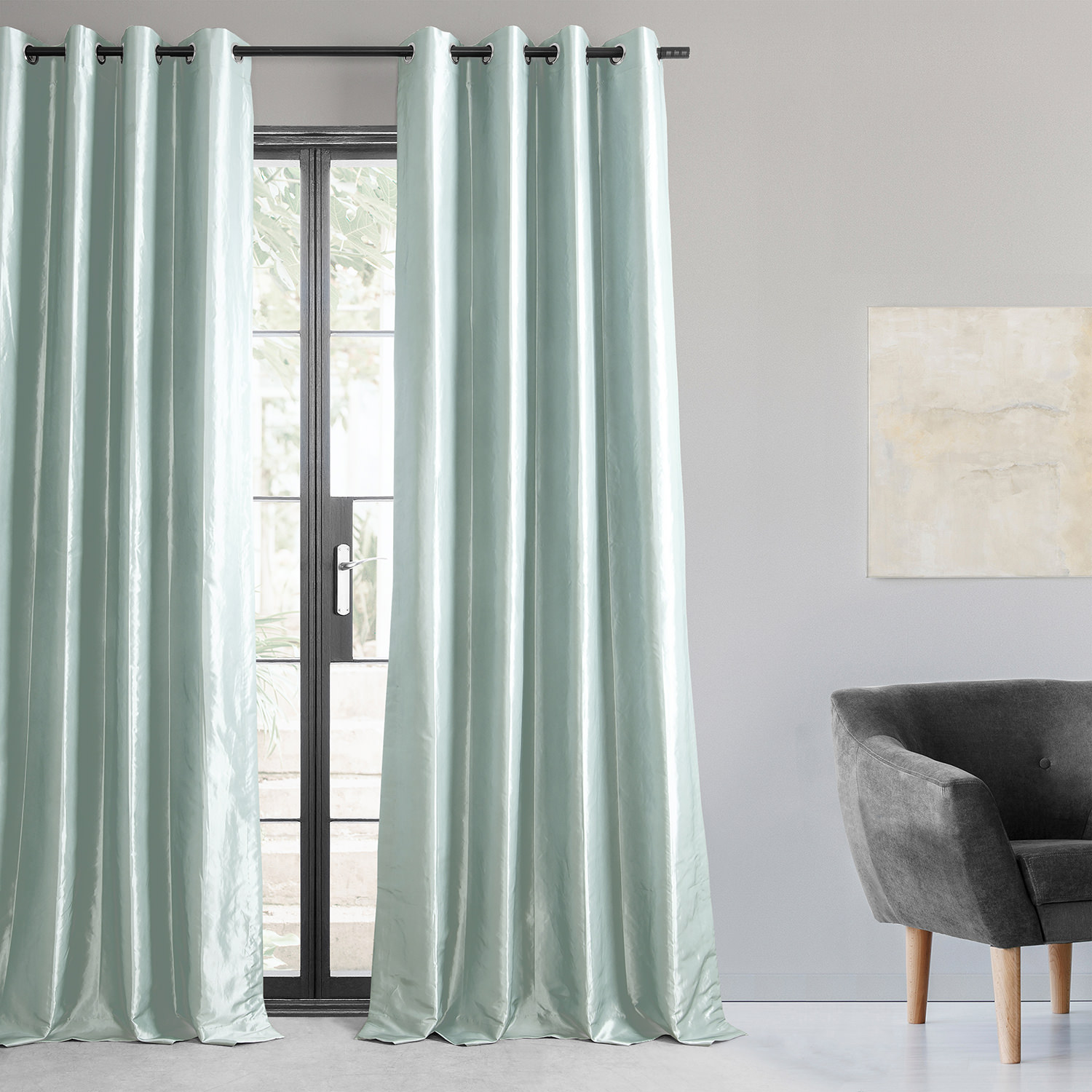 Robin's Egg Grommet Blackout Faux Silk Taffeta Curtain