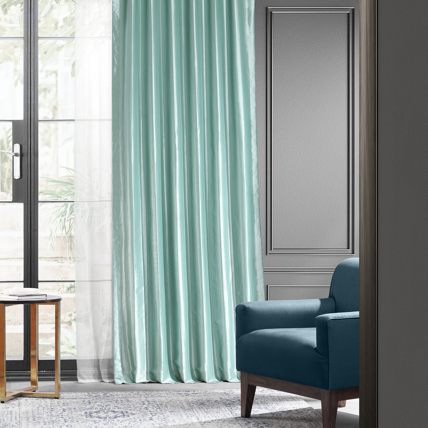 Robin&#39;s Egg Blackout Faux Silk Taffeta Curtain