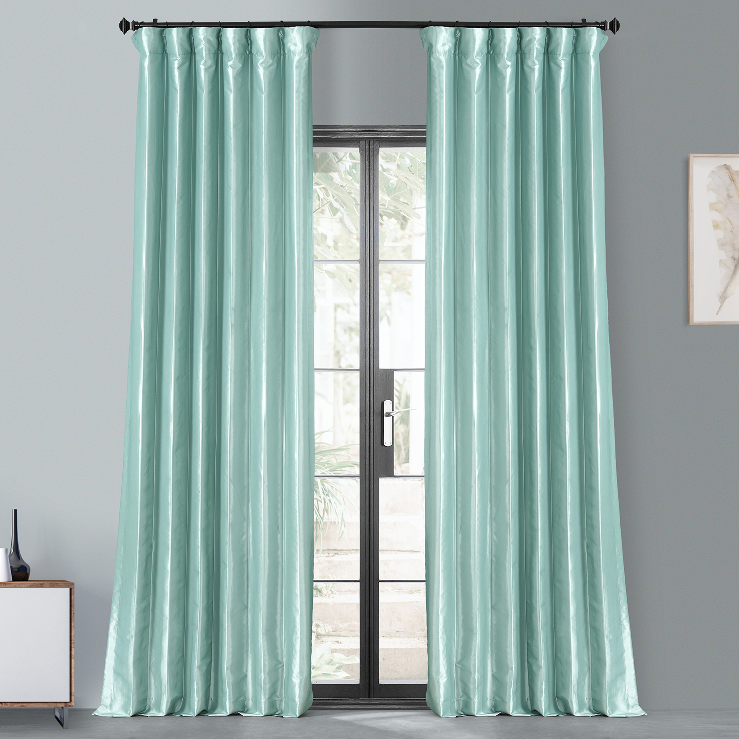 Robin's Egg Blackout Faux Silk Taffeta Curtain