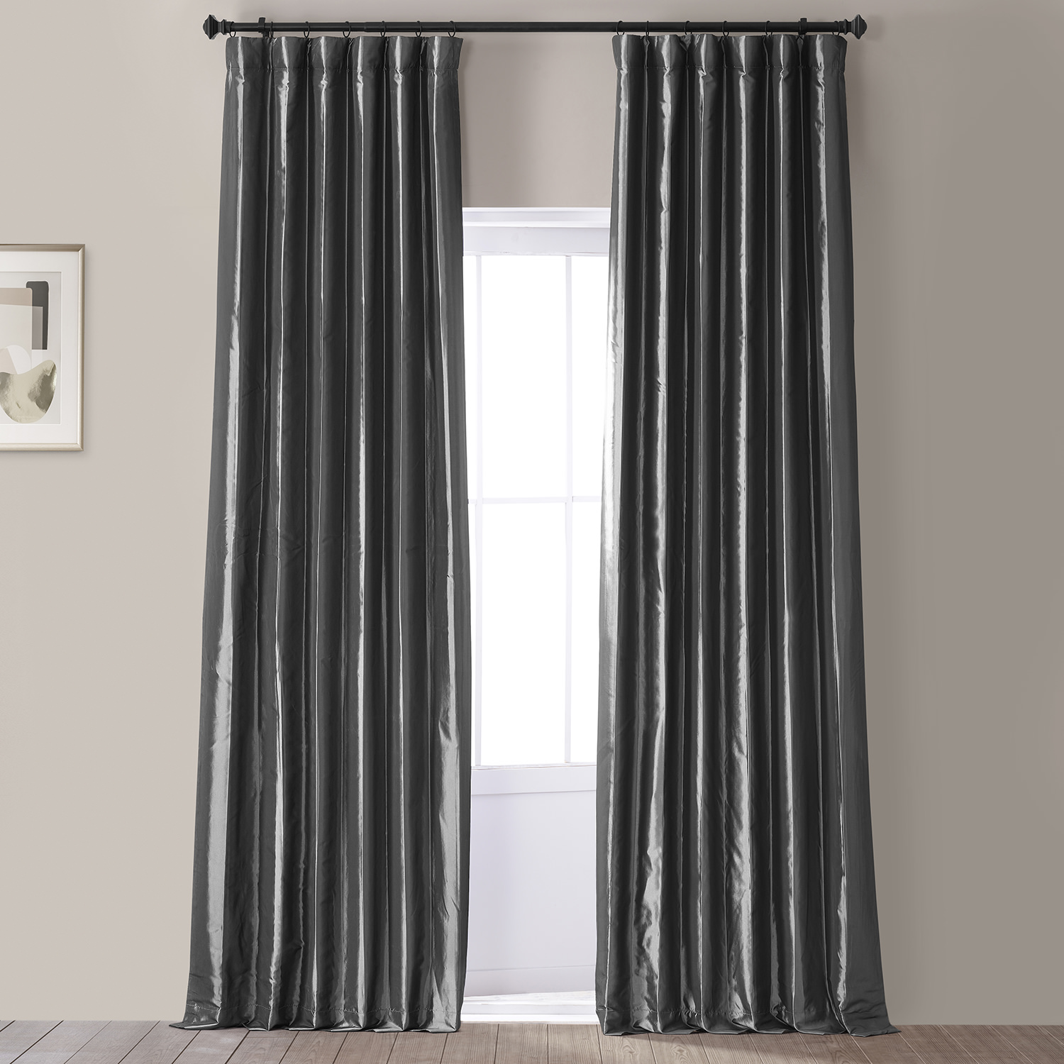 Signature Tablet Grey Faux Silk Taffeta Hotel Blackout Curtain