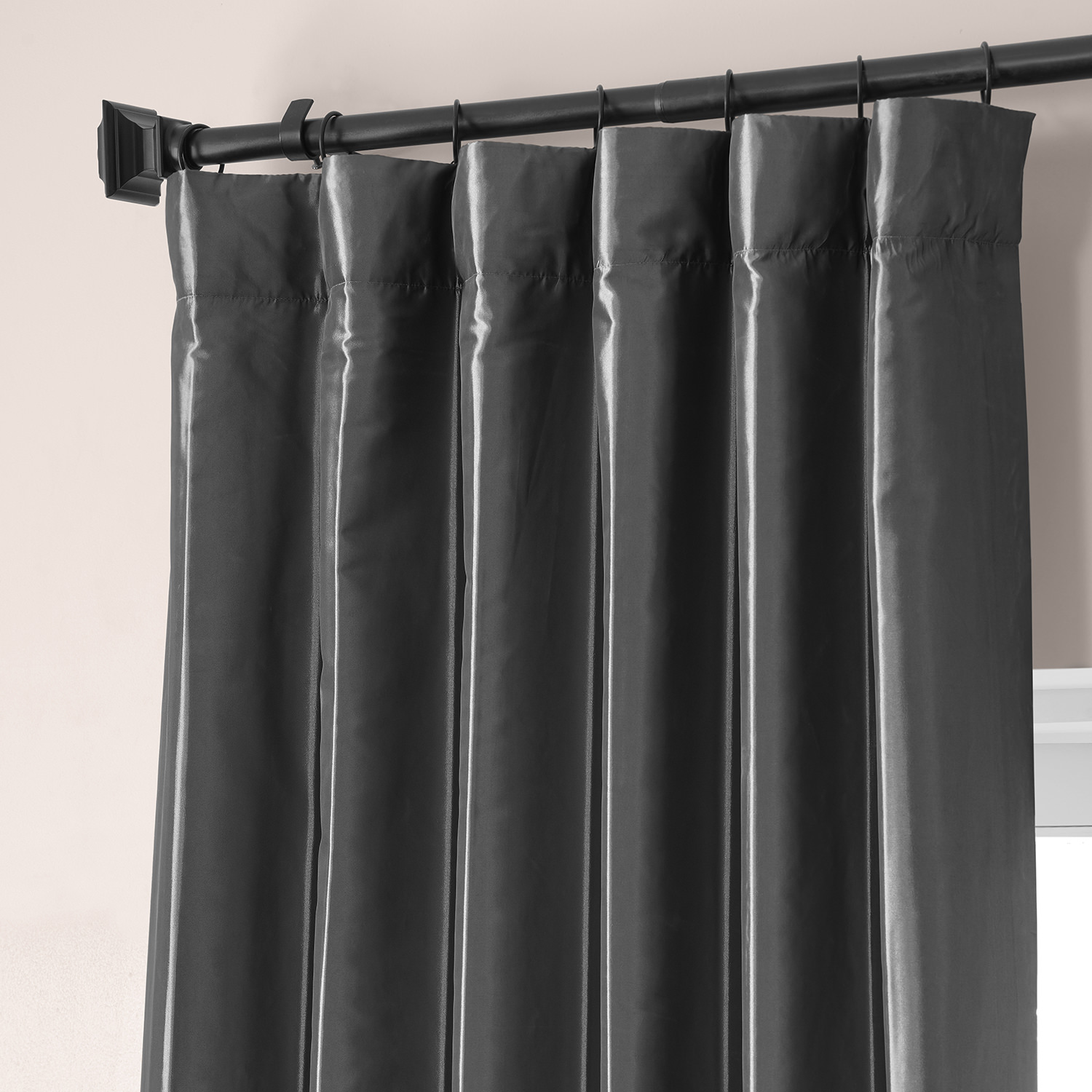 Signature Tablet Grey Faux Silk Taffeta Hotel Blackout Curtain