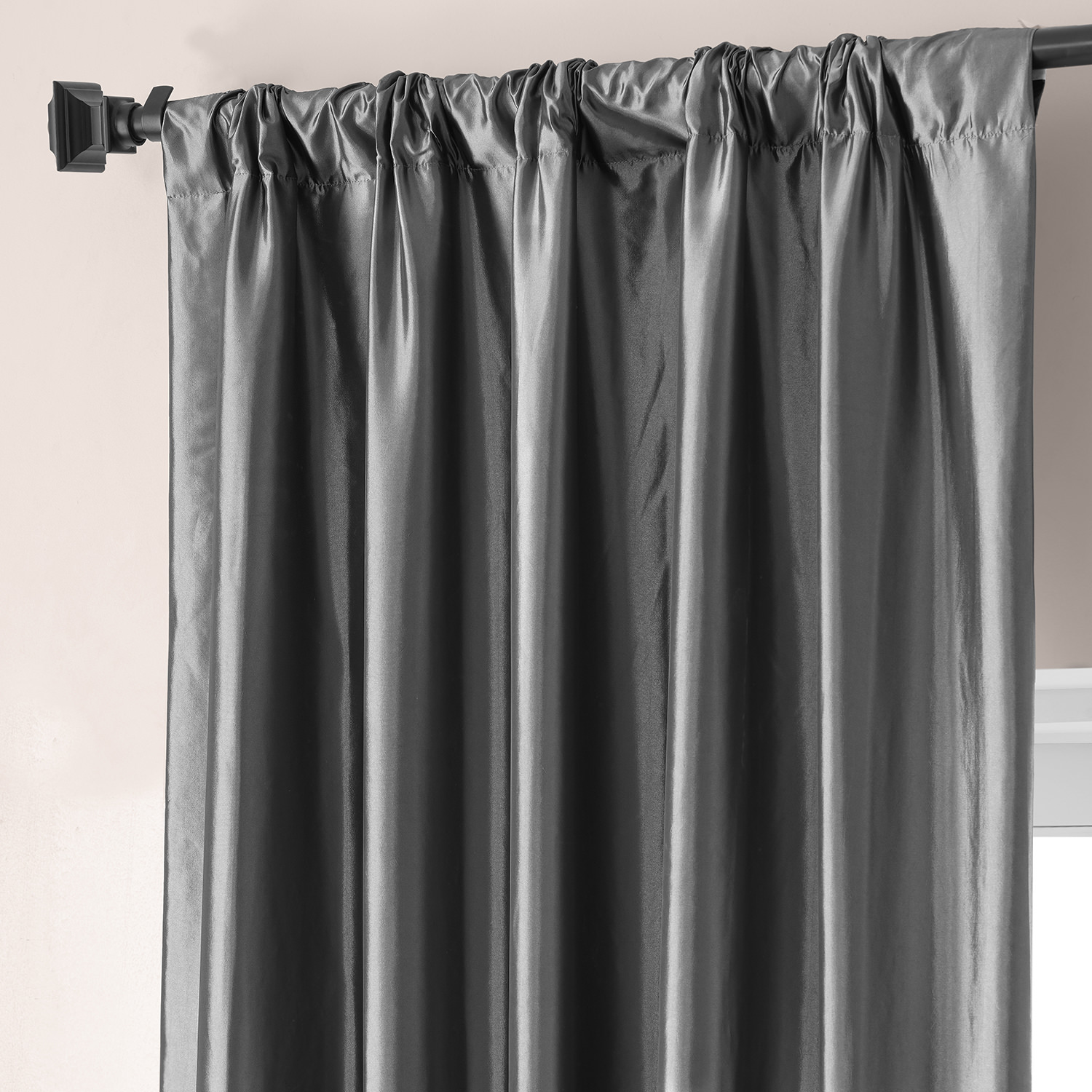 Signature Tablet Grey Faux Silk Taffeta Hotel Blackout Curtain