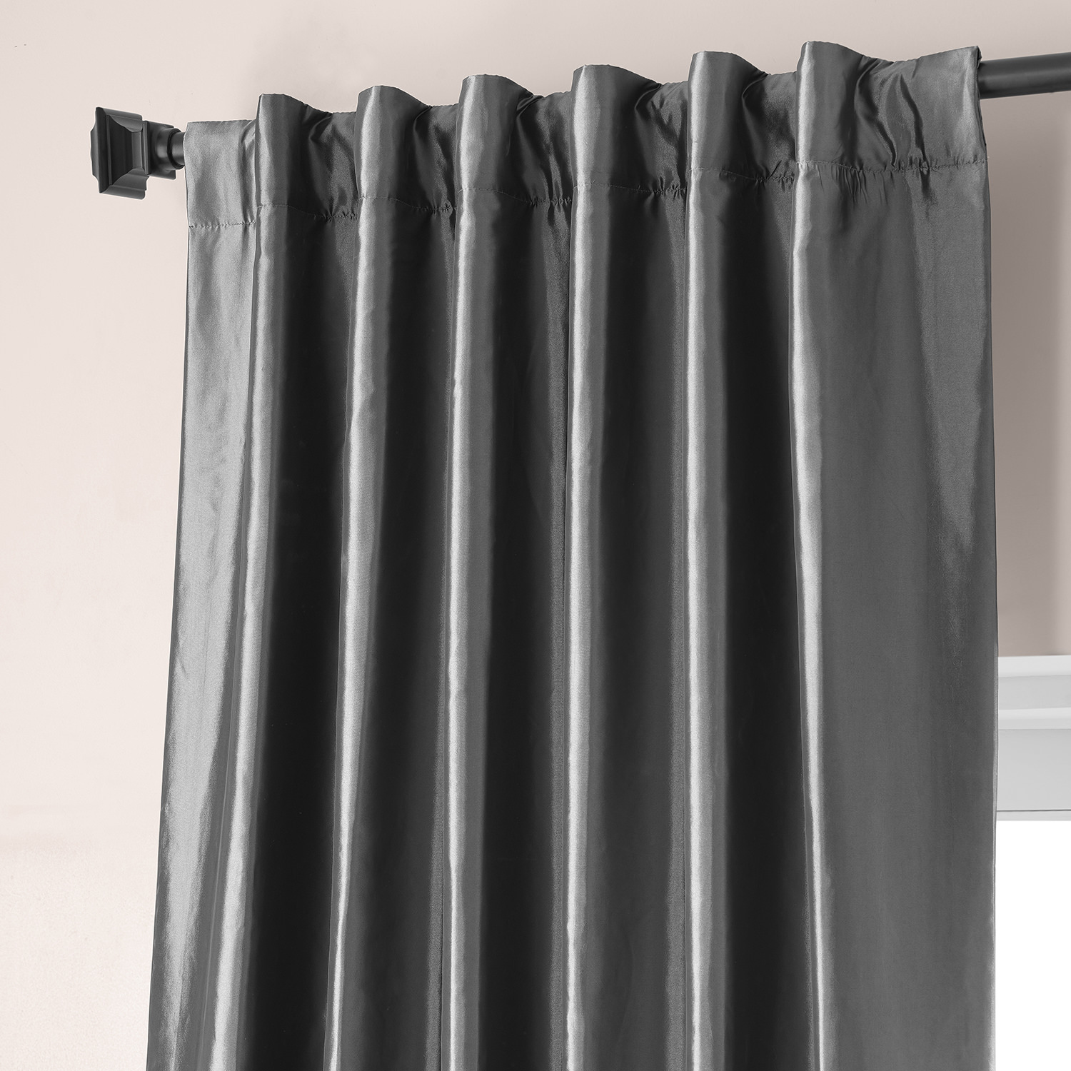 Signature Tablet Grey Faux Silk Taffeta Hotel Blackout Curtain