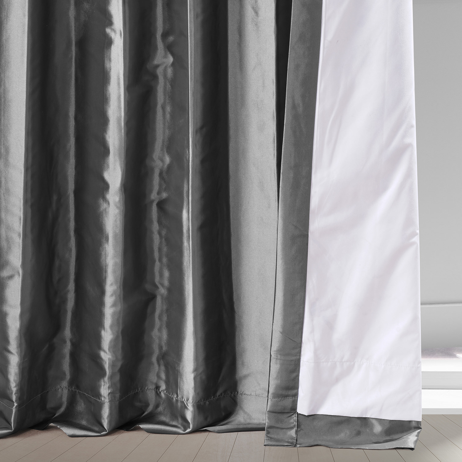 Signature Tablet Grey Faux Silk Taffeta Hotel Blackout Curtain