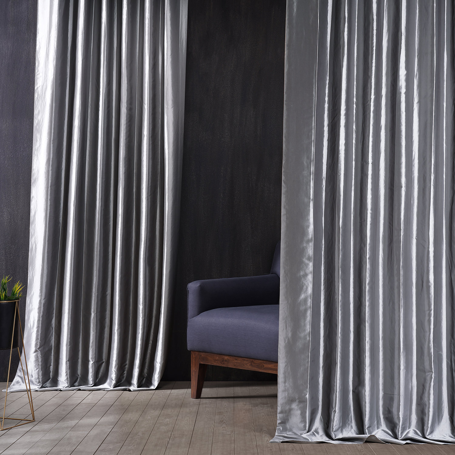 Signature Social Silver Faux Silk Taffeta Hotel Blackout Curtain